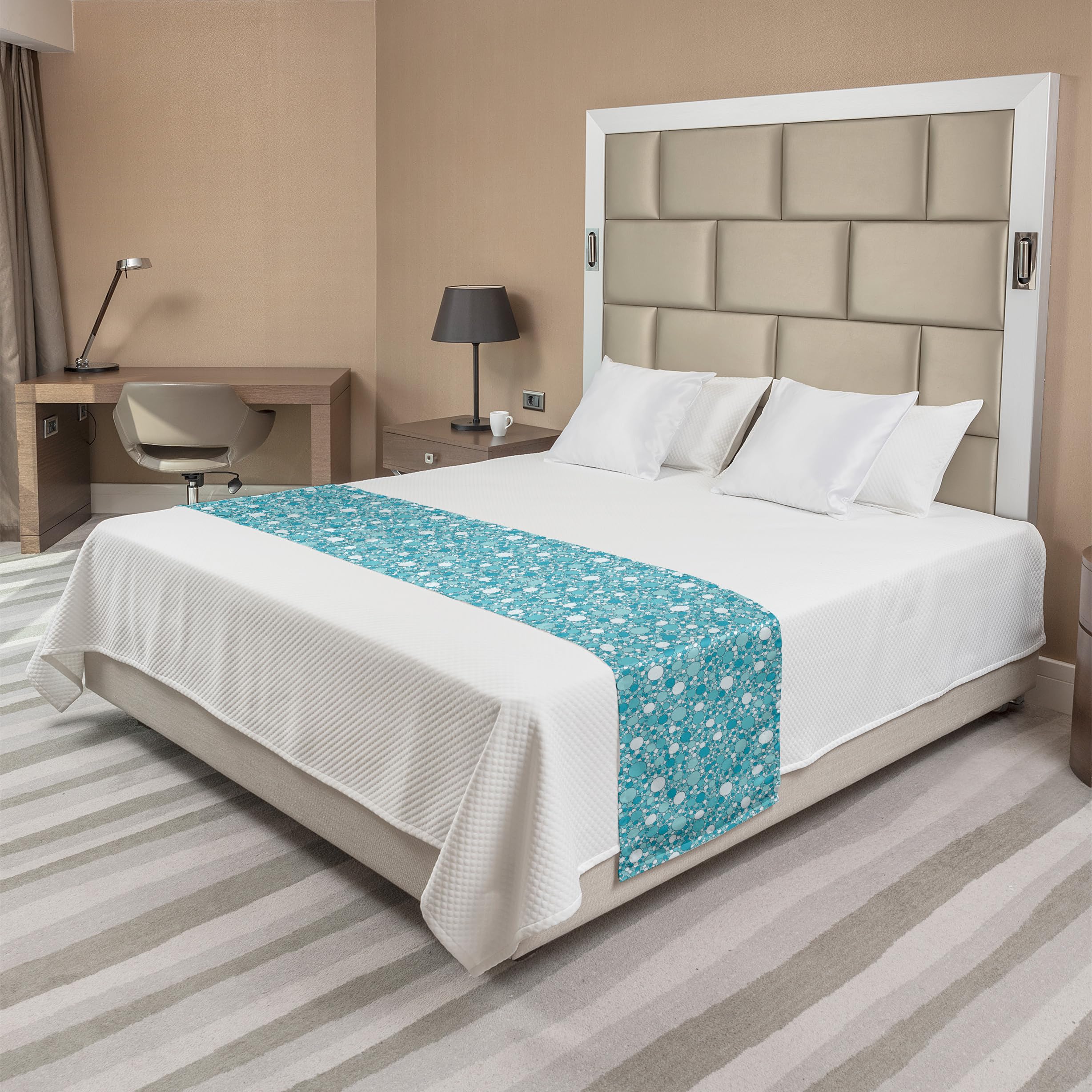 Ambesonne Abstract Bed Runner - Modern Aqua Inspired Design with Bubble Patterns in Various Sizes, Decorative Bed Scarf for Hotels, Homes & Guest Rooms (Turquoise/Teal) - Perfect for Master Bedrooms, Luxury Hotels & Cozy Guest Room Decor