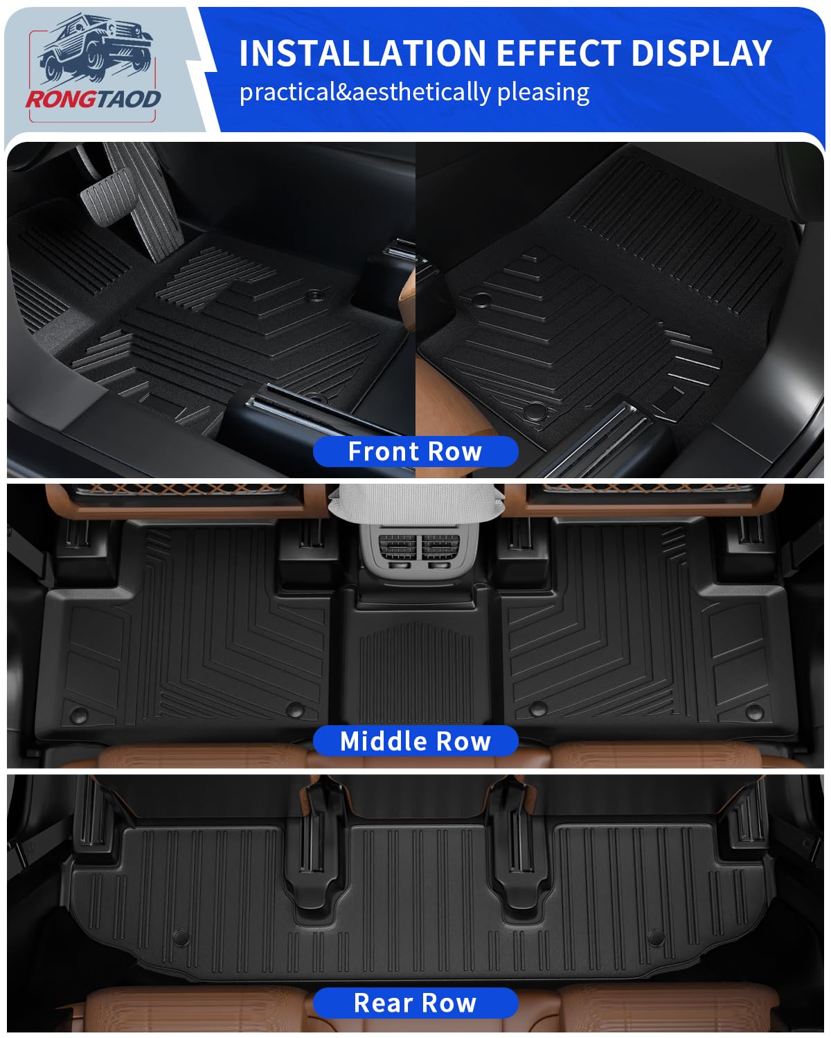 **Rongtaod Custom Fit Floor Mats for 2020-2025 Toyota Highlander - Trunk Cargo Liner & Back Seat Cover - All-Weather Protection - Perfect for Road Trips, Camping & Daily Use**