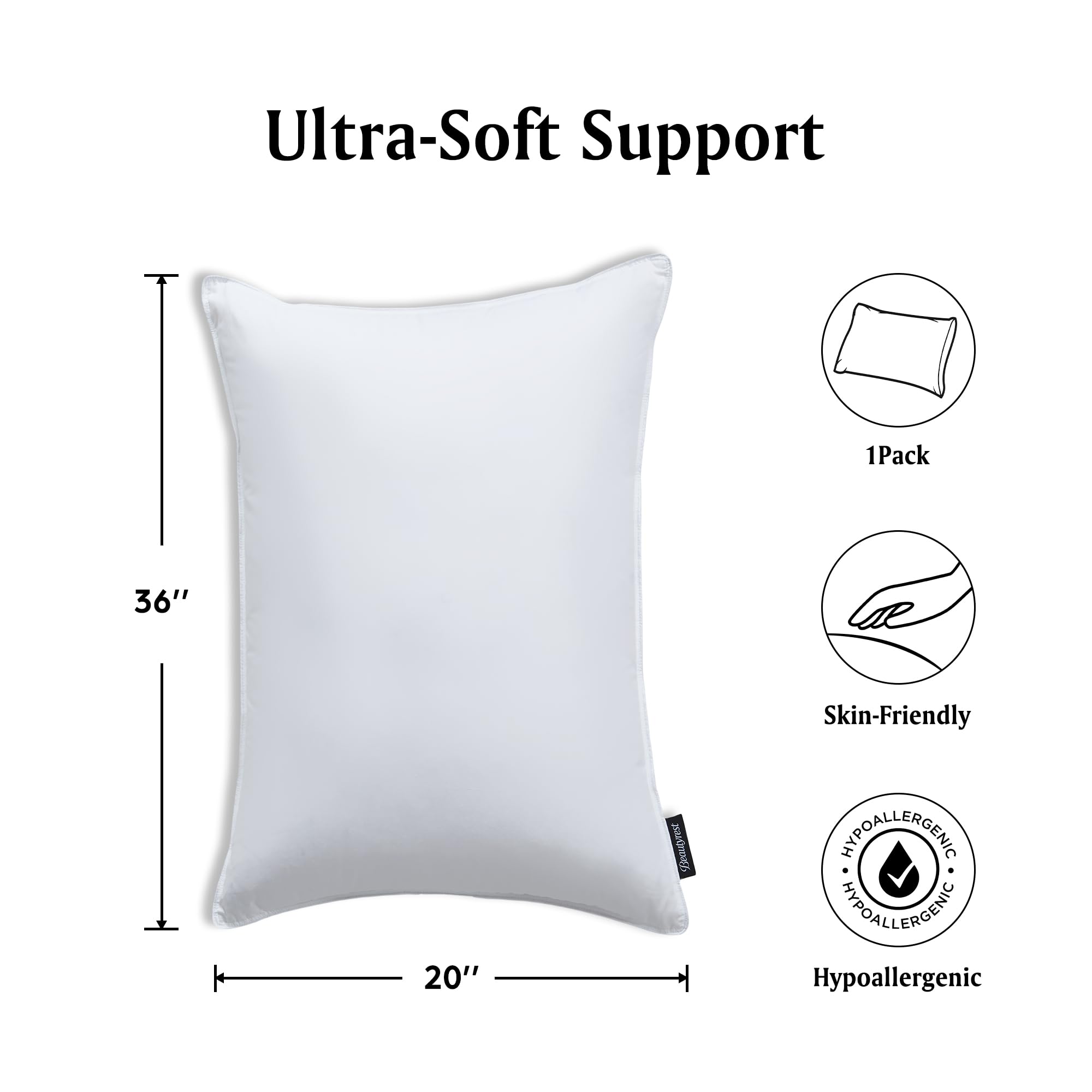 Beautyrest Hypoallergenic White Down Pillow with Tencel/Cotton Blend Cover - Cooling & Breathable King Size Bed Pillow (36