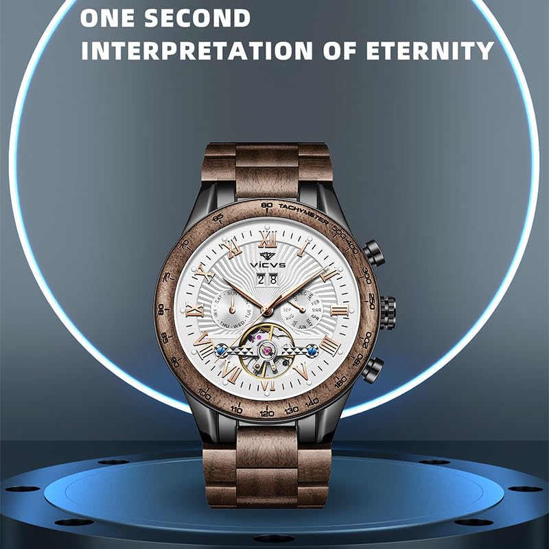 Premium Automatic Wooden Watch for Men - Natural Walnut, Date & Day Display, Multifunctional Business Timepiece | Perfect for Office, Formal Events & Everyday Wear