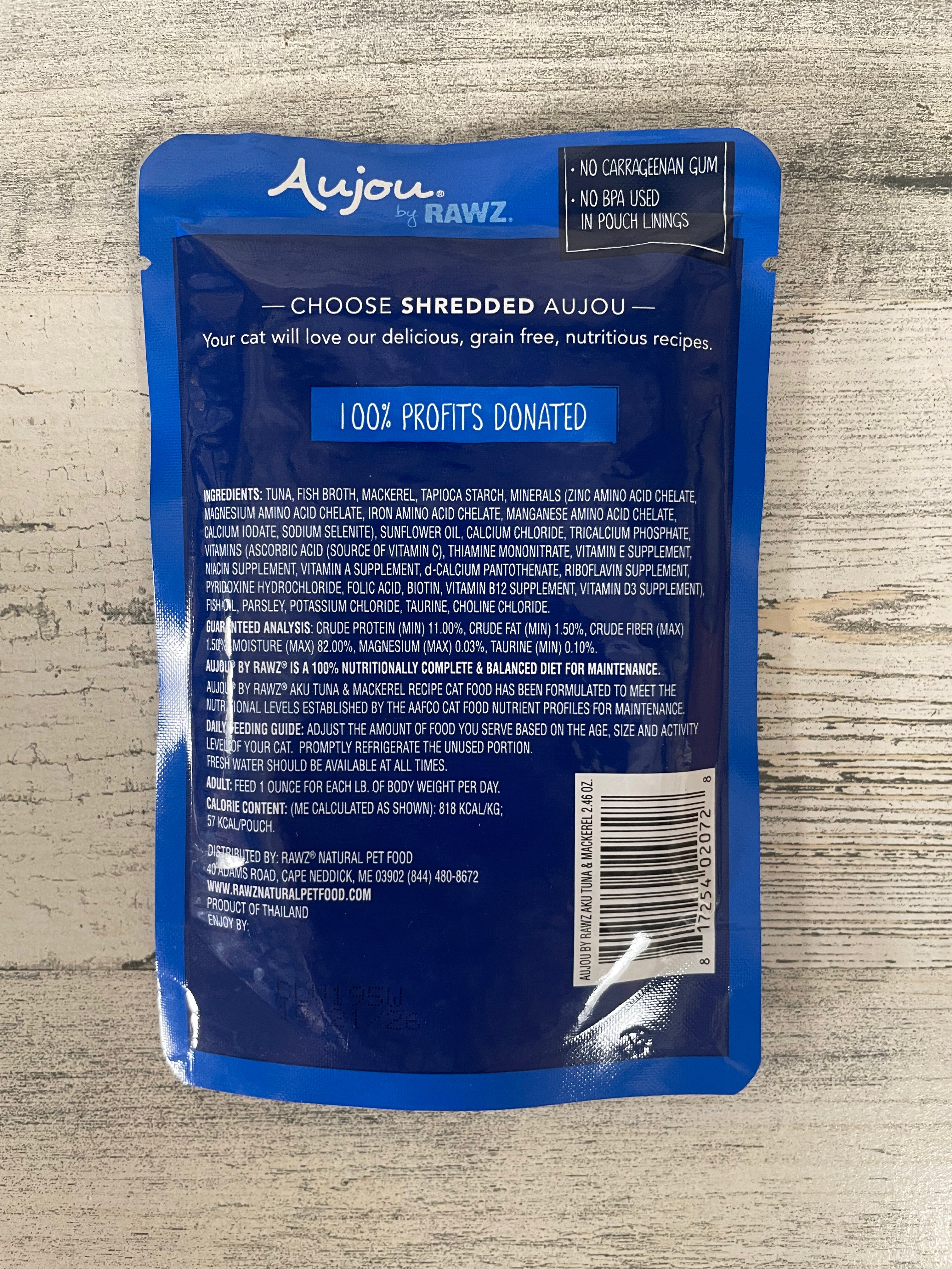 RAWZ Aujou Aku Tuna and Mackerel Cat Food Pouches - Grain-Free, High-Protein Wet Food for Cats - Perfect for Mealtime, Travel & Picky Eaters