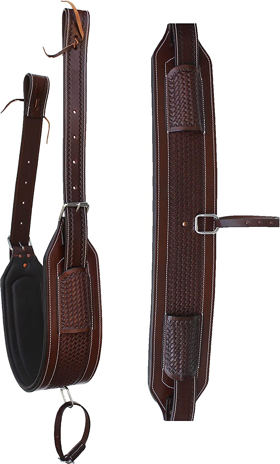 Equitack Western Tooled Padded Leather Rear Flank Cinch Billets for Horse Saddles - Durable Leather Cinch Straps for Trail Riding & Rodeo Events