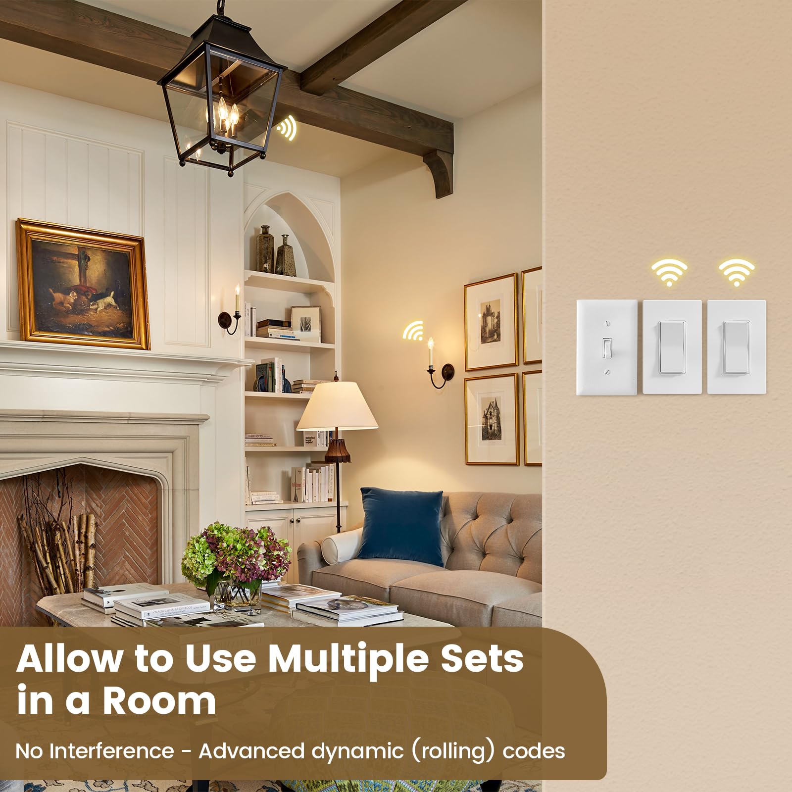 Suraielec 3-Way Wireless Light Switch - No Wiring Required, 15A High Power, 100ft Range, Neutral Wire & Grounding - Expandable Remote Control for Lamps, Ceiling Lights & Fans | Perfect for Bedroom, Living Room & Home Automation