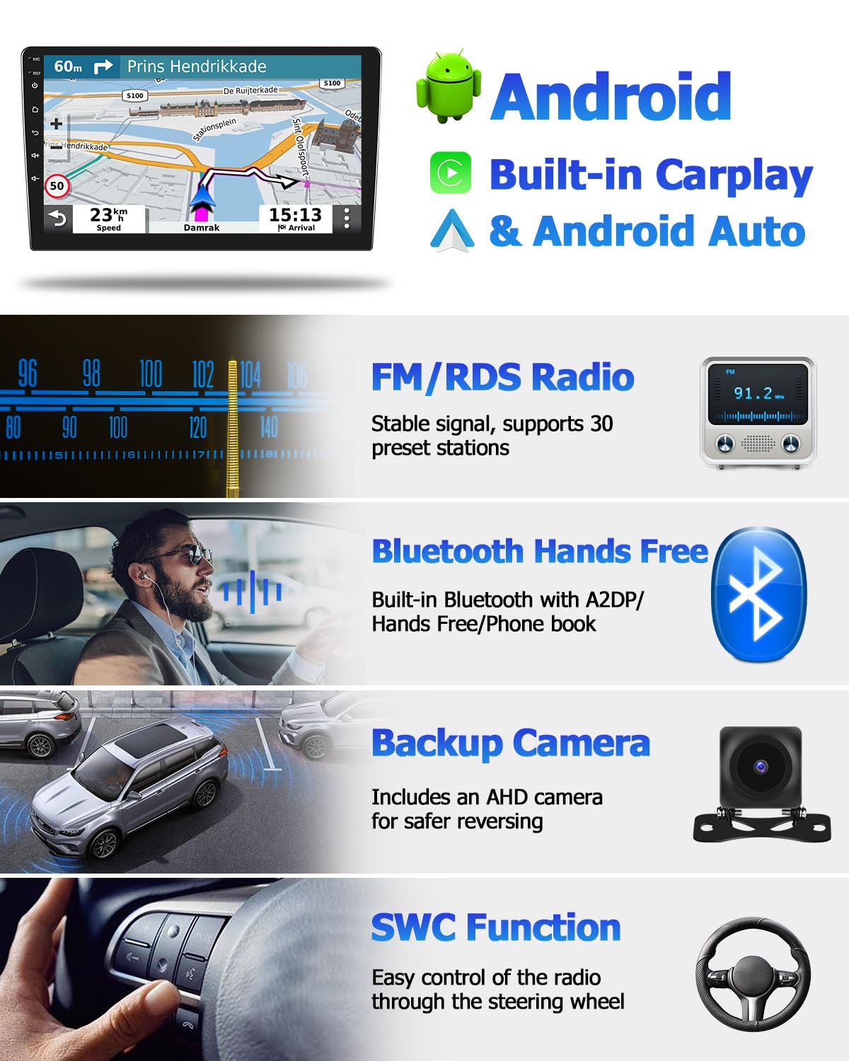 Hikity 9 Inch Android 13 Car Stereo for 2007-2014 Mazda 2 - 2GB RAM 64GB ROM with Wireless CarPlay & Android Auto, Touch Screen GPS Navigation, Bluetooth, WiFi, AHD Backup Camera - Perfect for Commuting & Road Trips