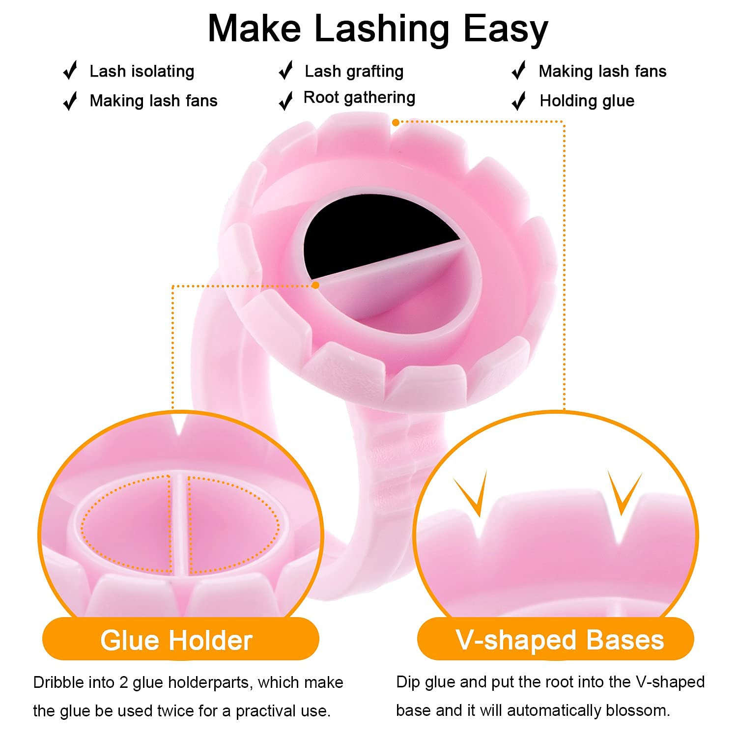 100PCS Eyelash Extension Glue Rings & Lash Glue Holder - Professional Volume Lashes Fan Making Tool - Lash Extension Supplies for Salon & Home Use - Perfect for DIY Eyelash Artists & Beginners
