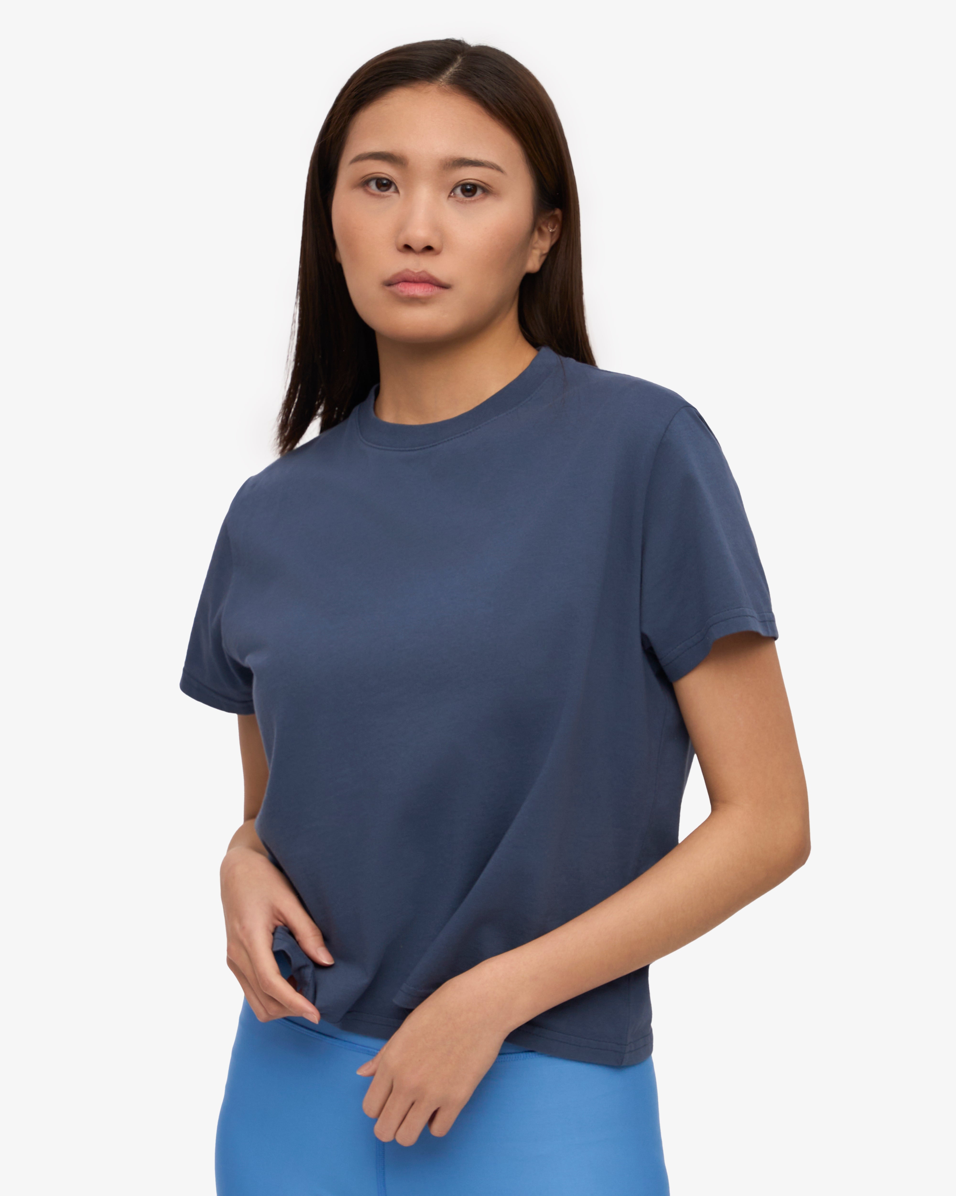 Organic Boxy Crop Tee - Petrol Blue | Women's Casual Short Sleeve T-Shirt | Perfect for Yoga, Beach & Everyday Wear
