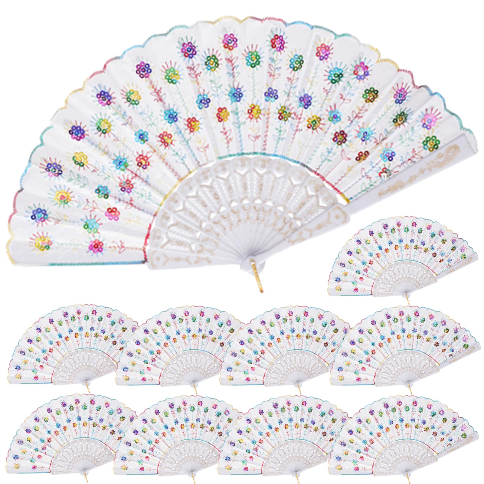QIRMIZI 10 Pack Portable Handheld Folding Fans - Lightweight Fabric Fans for Weddings, Parties, Dancing & Outdoor Events - Multicolor Cooling Fans for Summer, Travel & Hot Weather