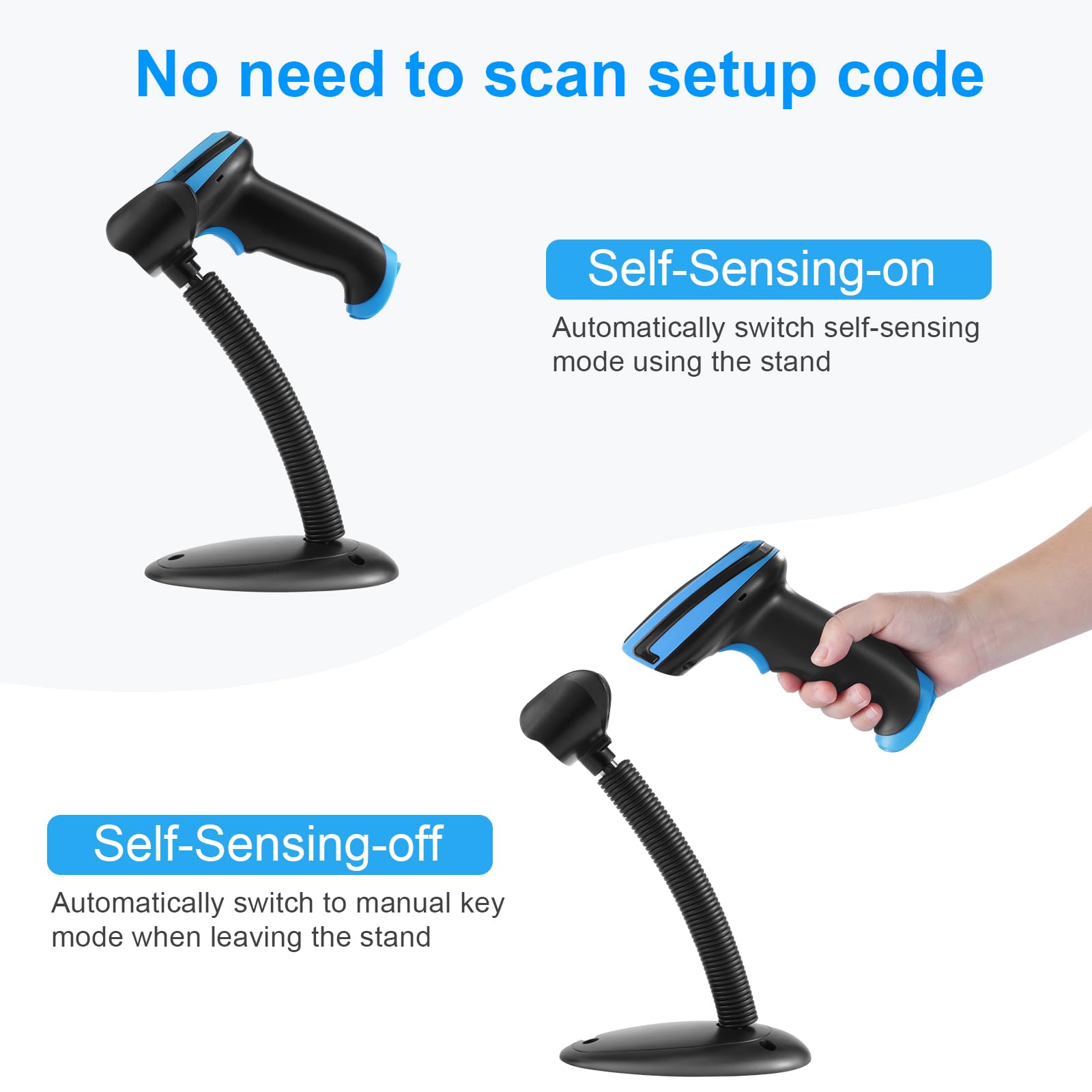 1D Barcode Scanner - Onewscan Wireless Laser Bar Code Reader with Stand, 2.4G Wireless & USB Wired Connection, Plug and Play Handheld Scanner for Retail, Warehouse, and Inventory Management