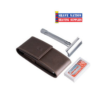 Merkur 23C Safety Razor Travel Set for Men - Classic Double Edge Razor with Travel Case - Perfect for Shaving & Grooming at Home or On The Go
