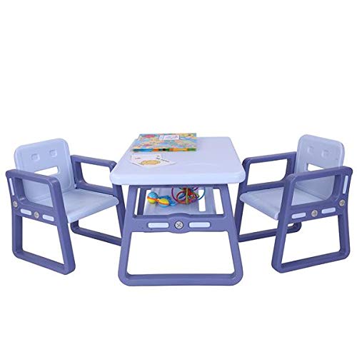 LRXG Kids Table and Chair Set - 2 Chairs + 1 Table for Toddlers & Children, Adjustable Height Learning Desk for Drawing, Eating, Playing - Blue | Perfect for Playroom, Preschool & Homeschool Activities