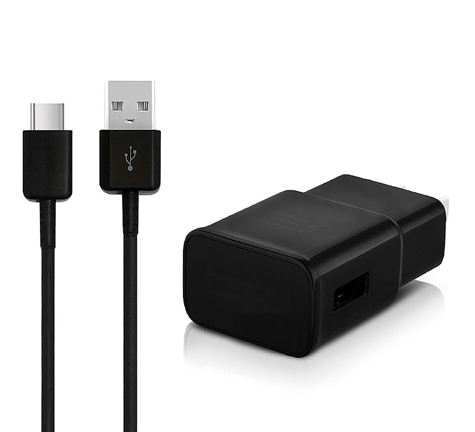 OEM Adaptive Fast Charger 15W for Samsung Galaxy S8+ with Certified USB Type-C Cable - Fast Charging Block & Data Sync (3.3FT/1M Black) - Perfect for Home, Office & Travel