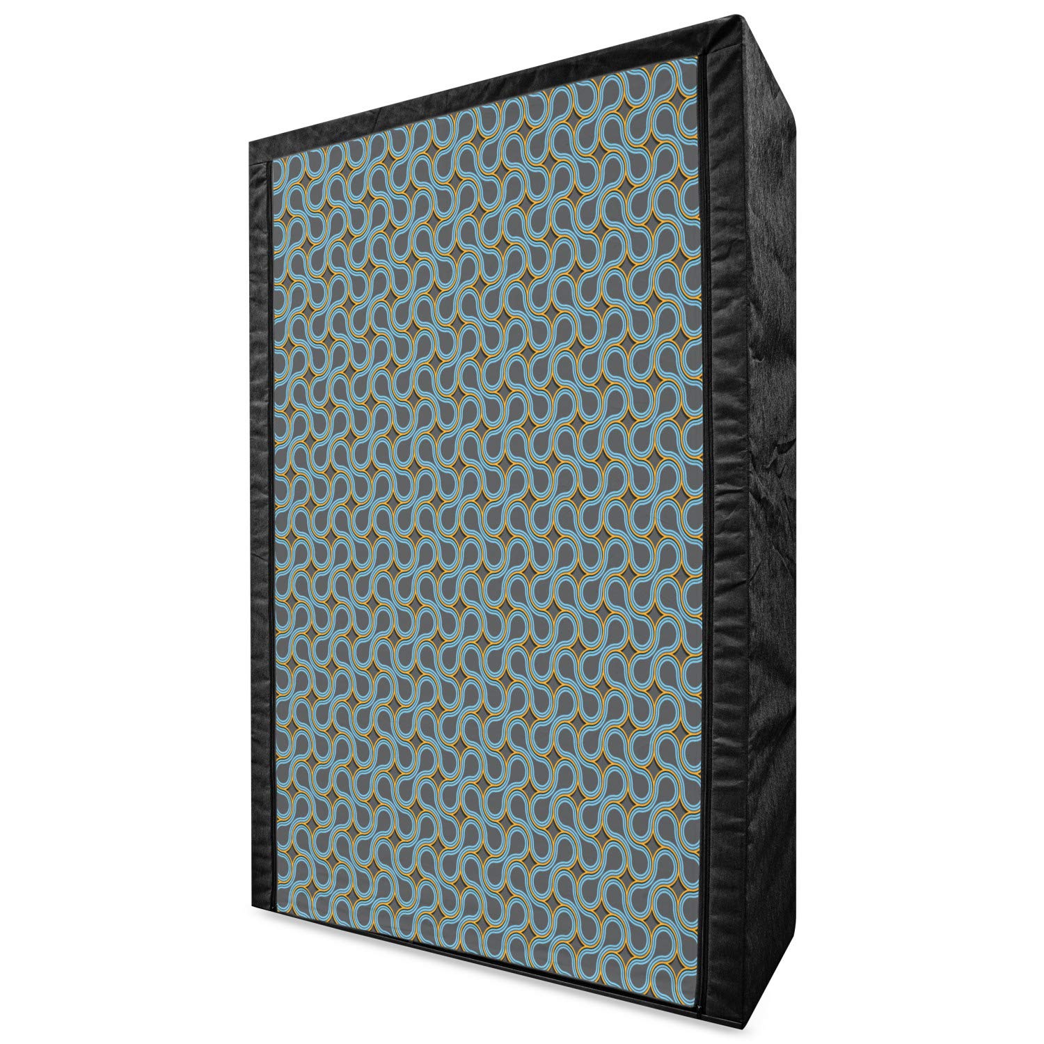 Ambesonne Modern Portable Fabric Wardrobe with Geometric Pattern - 3D Twisted Lines Curves & Waves Design, 42.5 Inch Clothing Organizer with Shelves, Grey Marigold Pale Blue - Perfect for Bedroom, Closet Organization, Dorm Room Storage & Travel Use