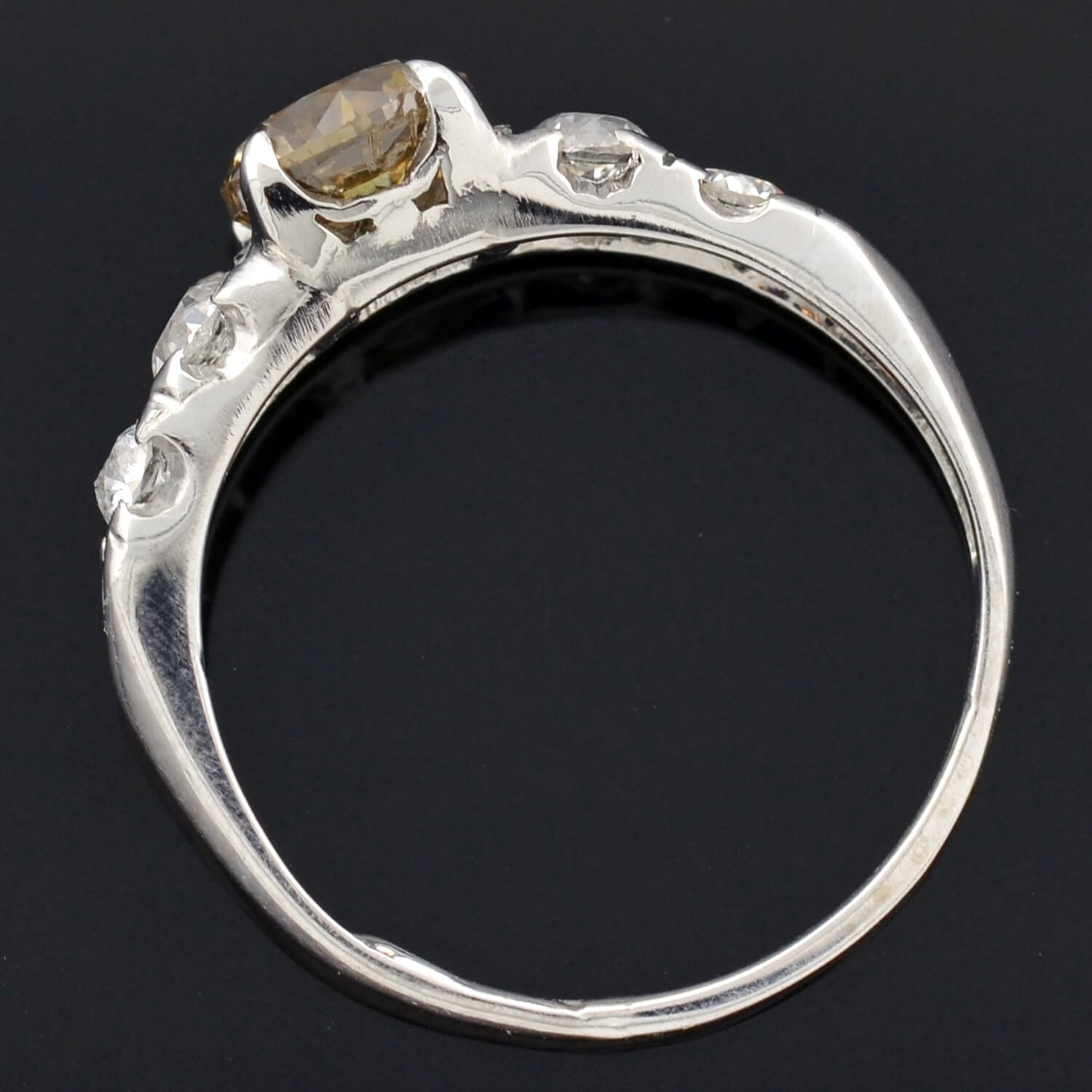 Exquisite Late Art Deco Platinum Champagne Diamond Engagement Ring - 1.09ct Center Stone, Vintage Inspired Wedding Band, Perfect for Proposals, Anniversaries & Special Occasions