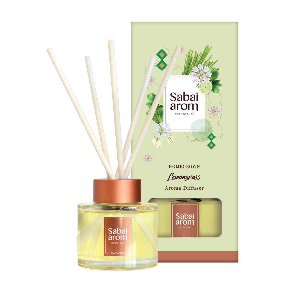 Sabai Arom Homegrown Lemongrass Essential Oil Diffuser 100ml (3 Pack) - Natural Aromatherapy for Home, Office & Spa Relaxation