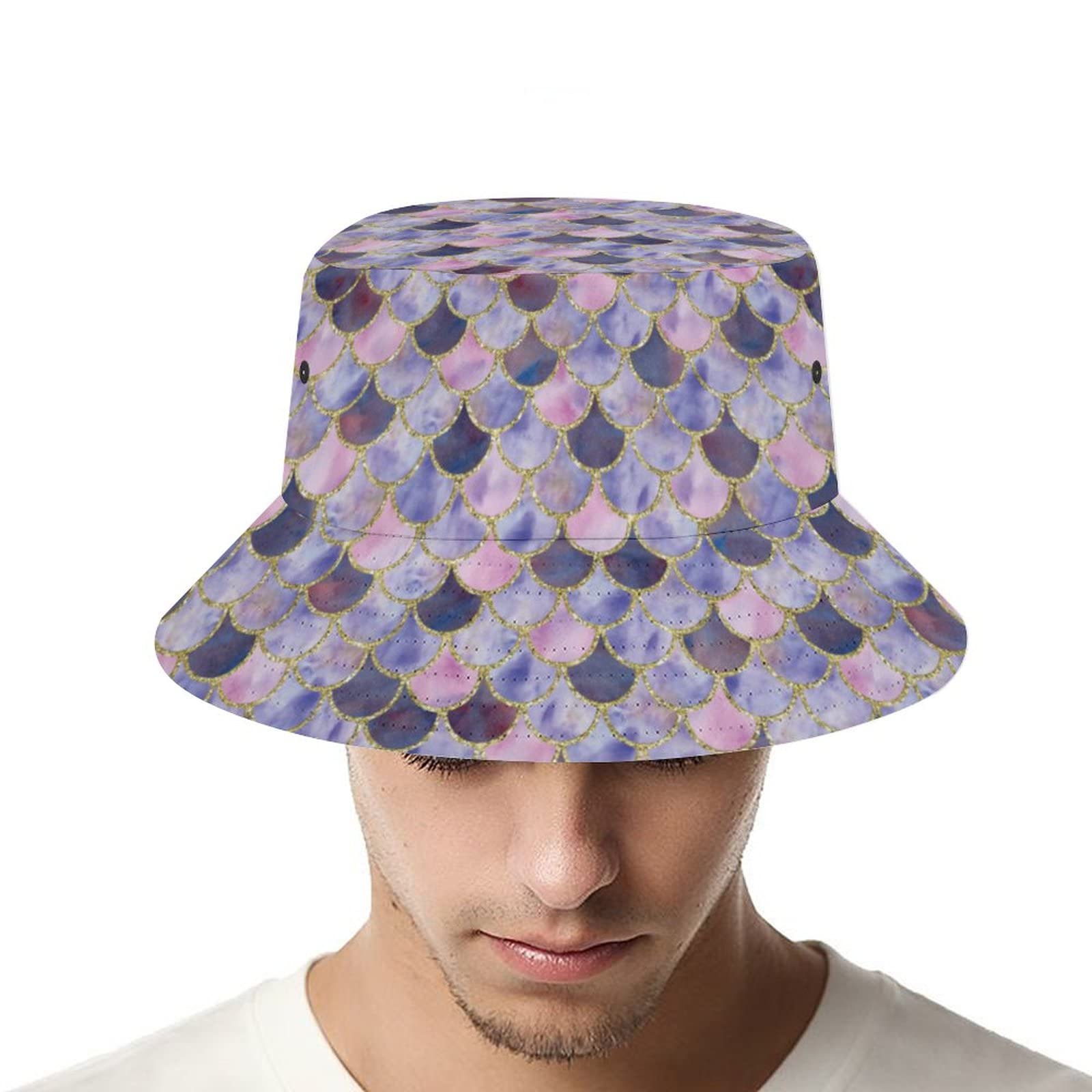 Watercolor Mermaid Scale Glitter Bucket Hat - UV Protection Summer Sun Hat for Women & Men | Beach, Travel, Outdoor Activities & Festival Fashion Accessory