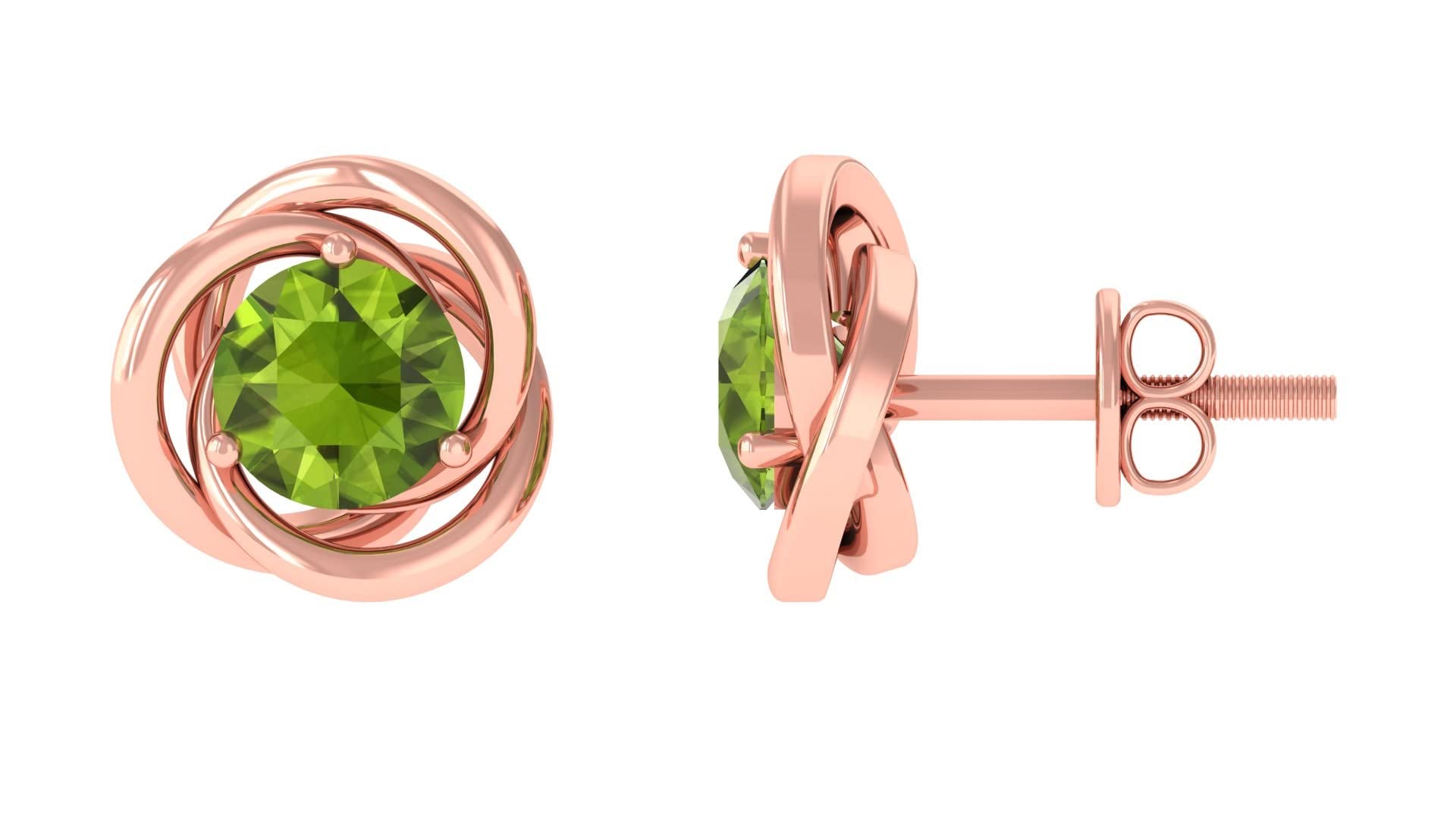 5X5 MM Peridot Solitaire and Gold Swirl Stud Earrings - 14K Solid Gold Dainty Jewelry for Women - Perfect for Everyday Wear, Gift Giving & Special Occasions