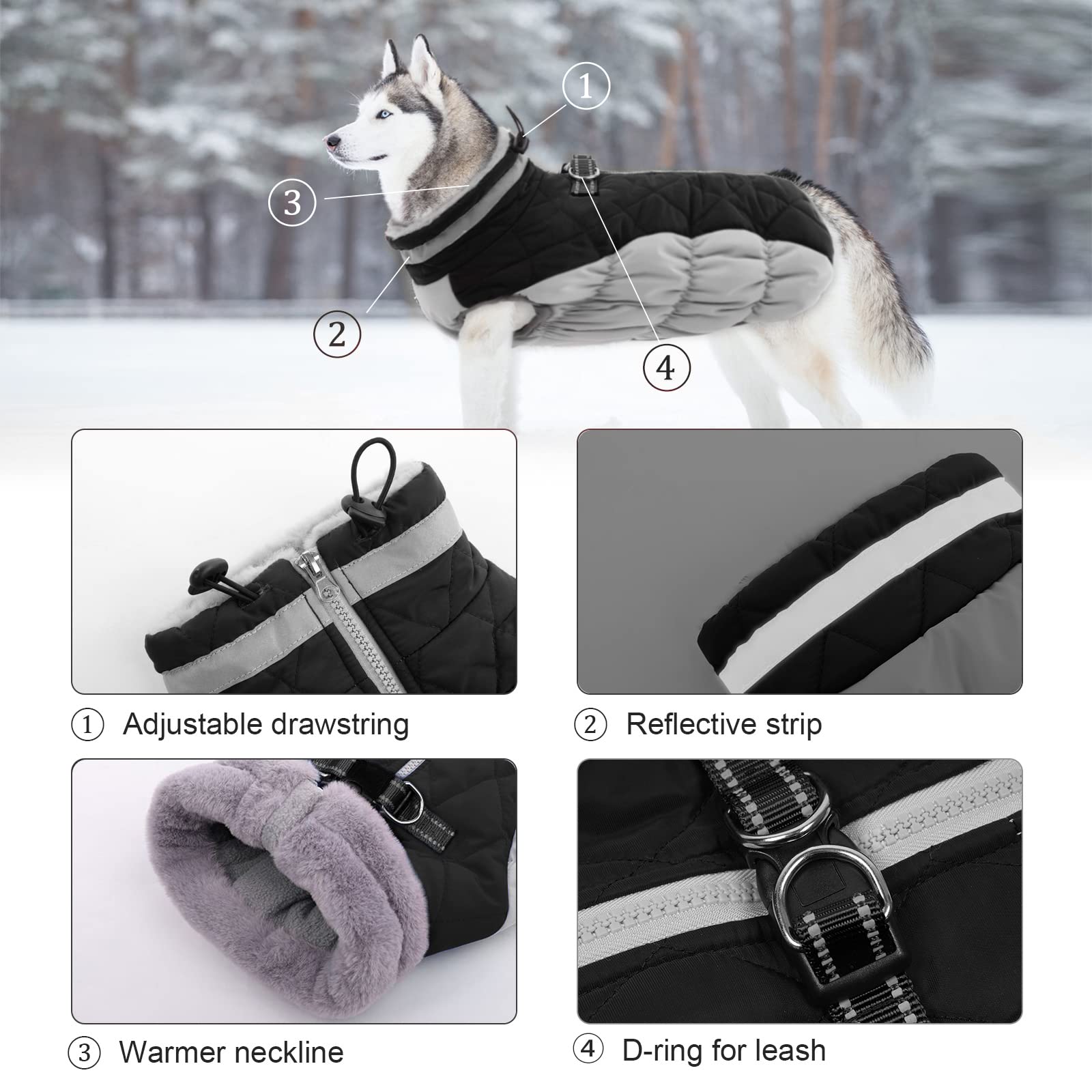 Lelepet Warm Winter Dog Coat - Windproof Reflective Fleece Jacket with Harness & Zipper for Small Medium Large Dogs | Cold Weather Protection for Outdoor Walks & Daily Use