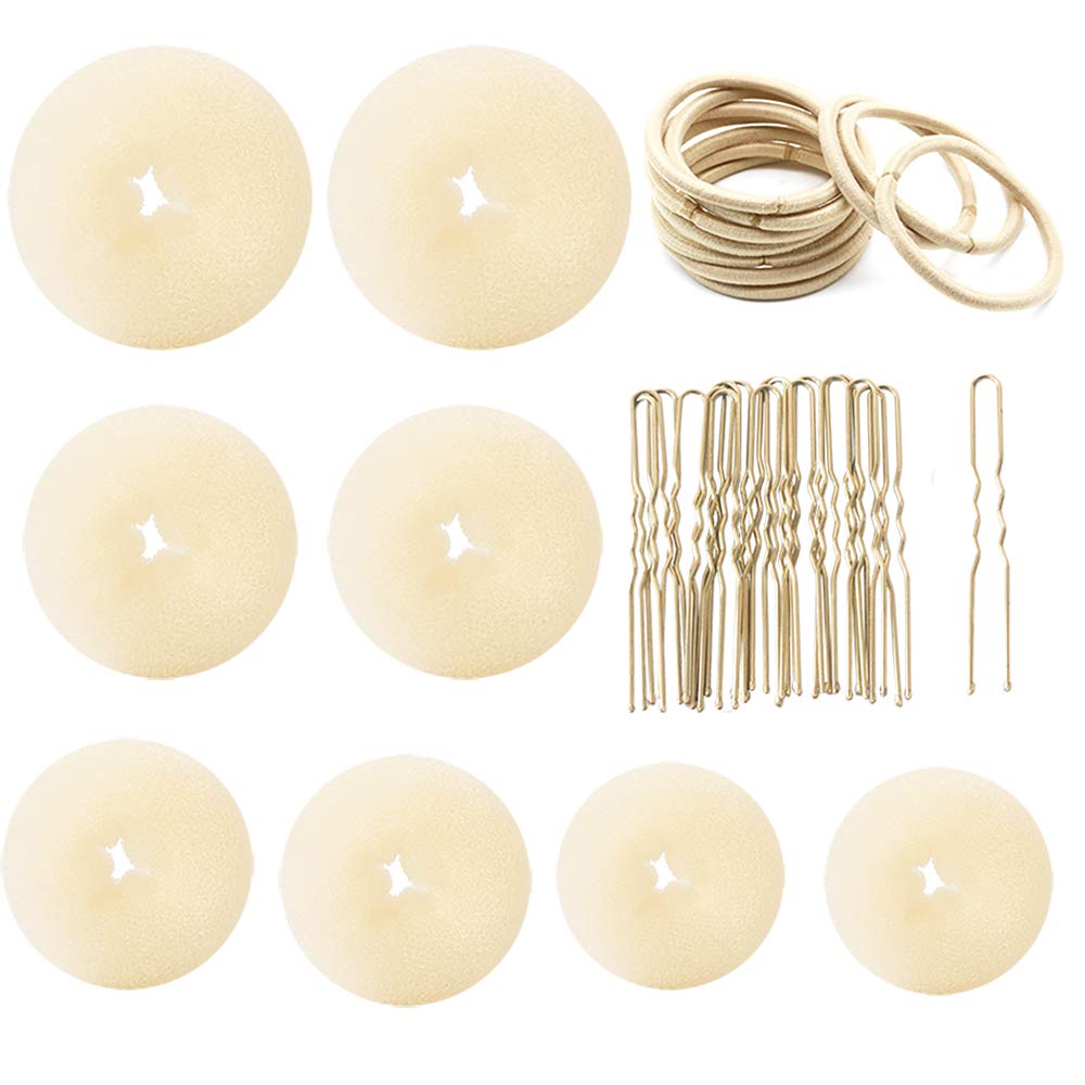 Hair Bun Maker Kit - Donut Bun Ring, 18 Bobby Pins, 10 Elastic Hair Ties & 8 Bun Forms for Chignon Styles (2 Small, 2 Medium, 2 Large, 2 XL) - Blonde | Perfect for Updos, Weddings, Prom & Everyday Hairstyles