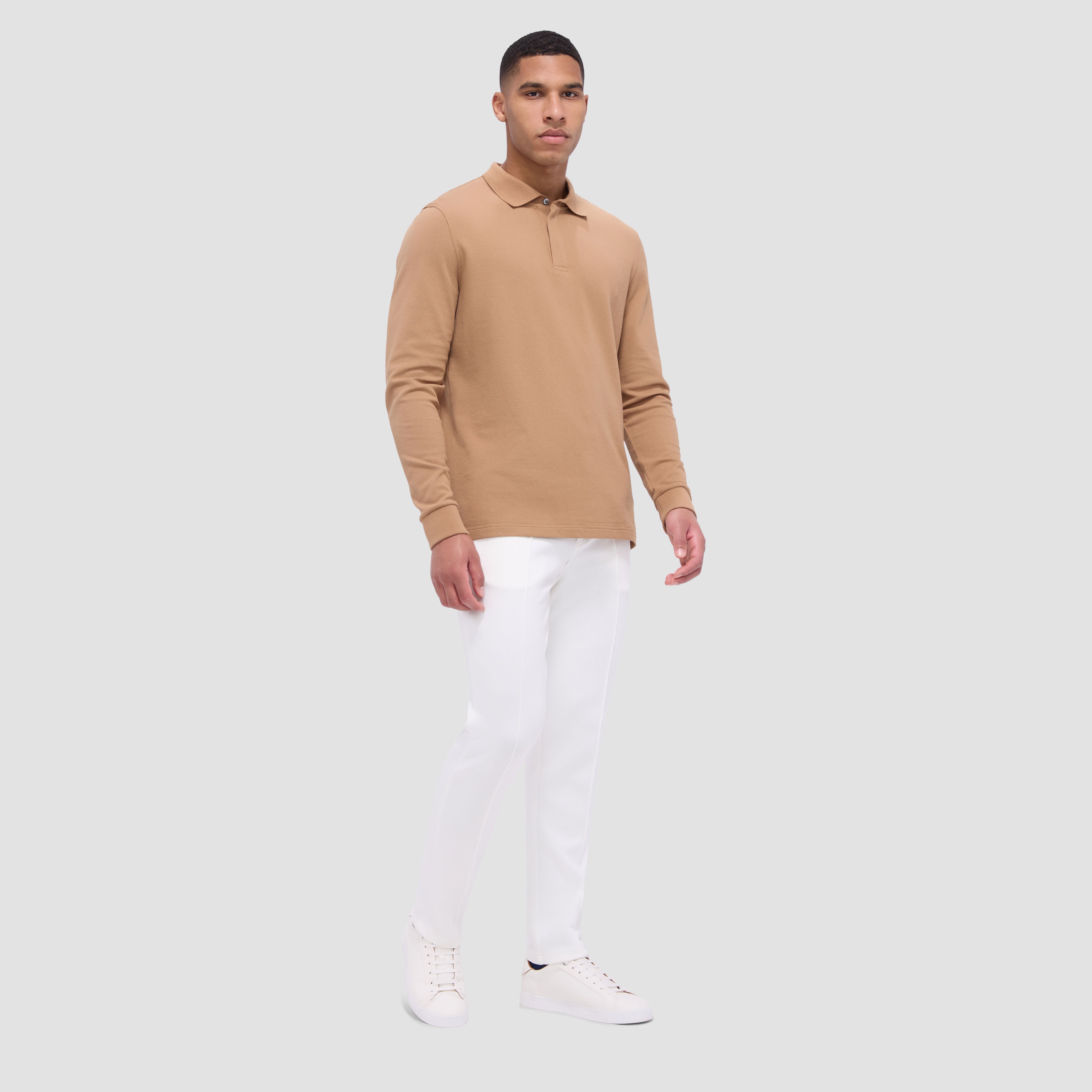 Honeycomb Long Sleeve Polo Shirt for Men - Breathable Moisture-Wicking Performance Golf & Casual Wear