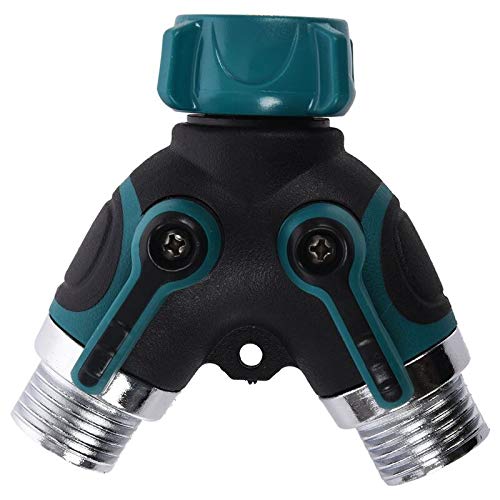 2-Way Y-Shape Garden Hose Splitter Valve with 2 Shut-Off Switches - ABS Metal Connector for Faucet Taps & Pipes (Black) - Perfect for Watering Plants, Car Washing & Outdoor Cleaning