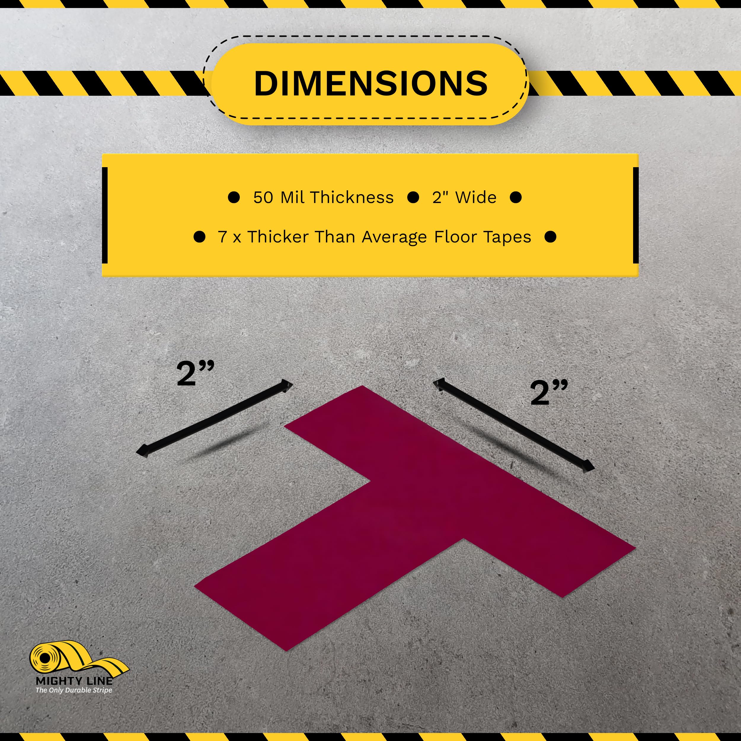Mighty Line 2 Inch Wide T-Shaped Floor Marking Tape - Heavy Duty Safety & Warning Adhesive Strips for Industrial Use | Peel & Stick Non-Slip Purple Floor Tapes (100 Pack) - Perfect for Warehouse Aisles, Factory Floors & Hazard Zone Markings
