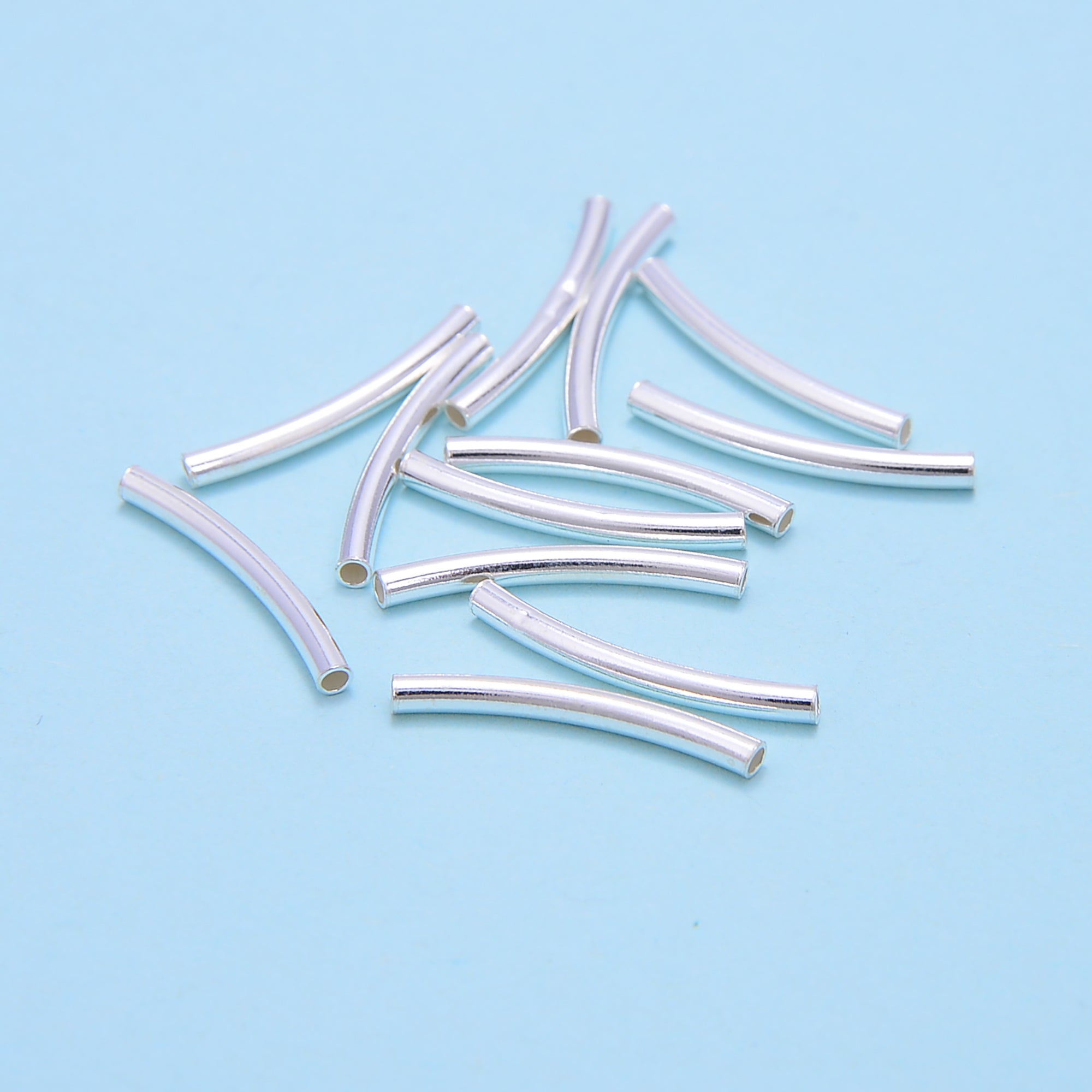 925 Sterling Silver Curved Tube Beads (2x20mm & 2x30mm) - Premium Jewelry Making Supplies for DIY Bracelets, Necklaces & Earrings - Bulk Beads by the Bag