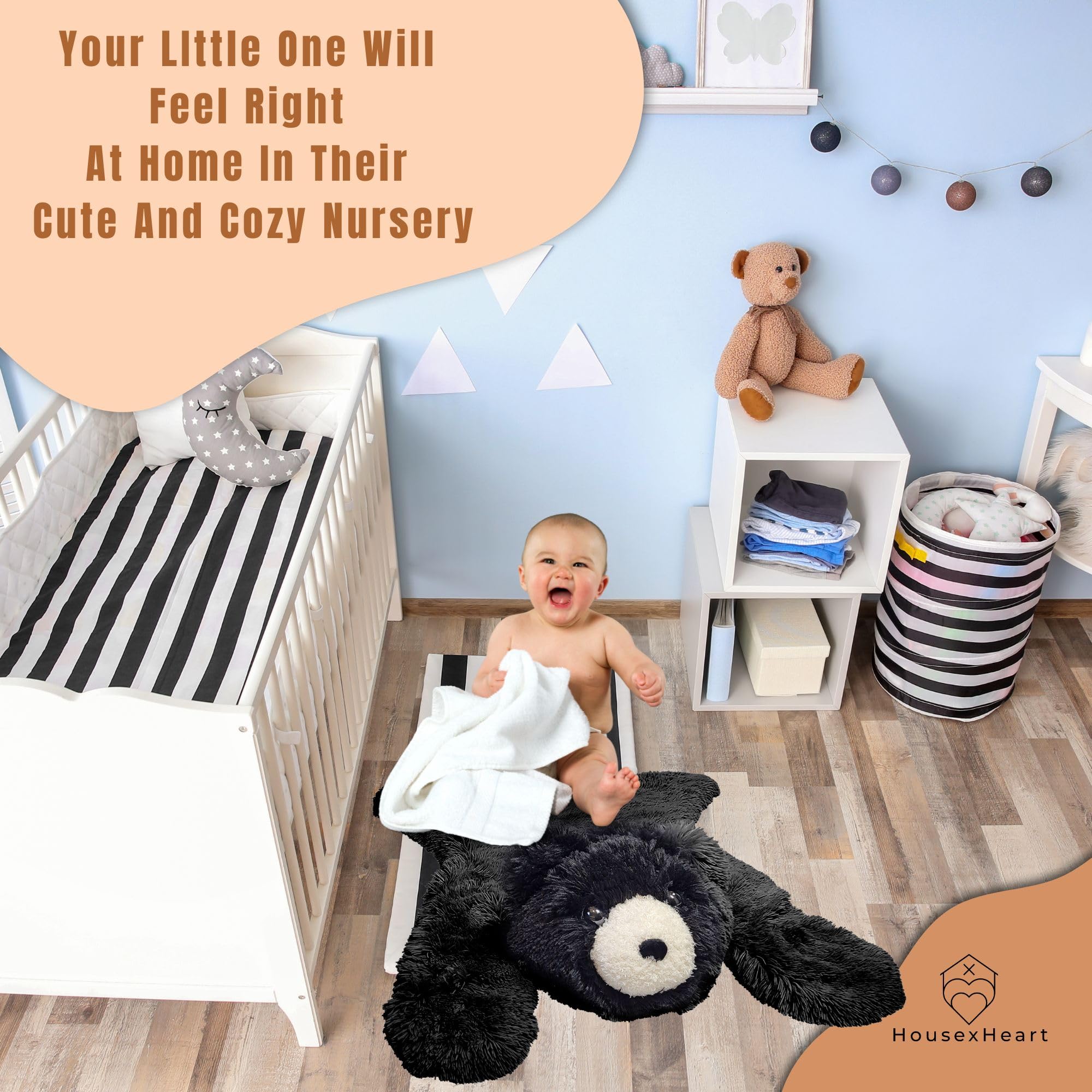 Handmade Bear Rug - Soft & Cuddly Brown Bear Floor Throw for Nursery Decor - Cozy Woodland Themed Kids Rug - Newborn Baby Essential Gift - Perfect for Nursery, Playroom or Toddler Bedroom (Shadow Black)