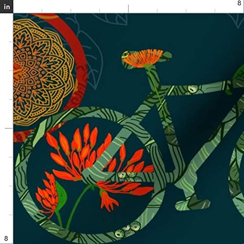 Floral Bike Cycling Folk Animal Spring Bloom Printed Satin Fabric by The Yard - Premium Sewing Material for Apparel, Fashion Blankets & Home Decor | Perfect for DIY Crafts, Quilting, Upholstery & Seasonal Decorations