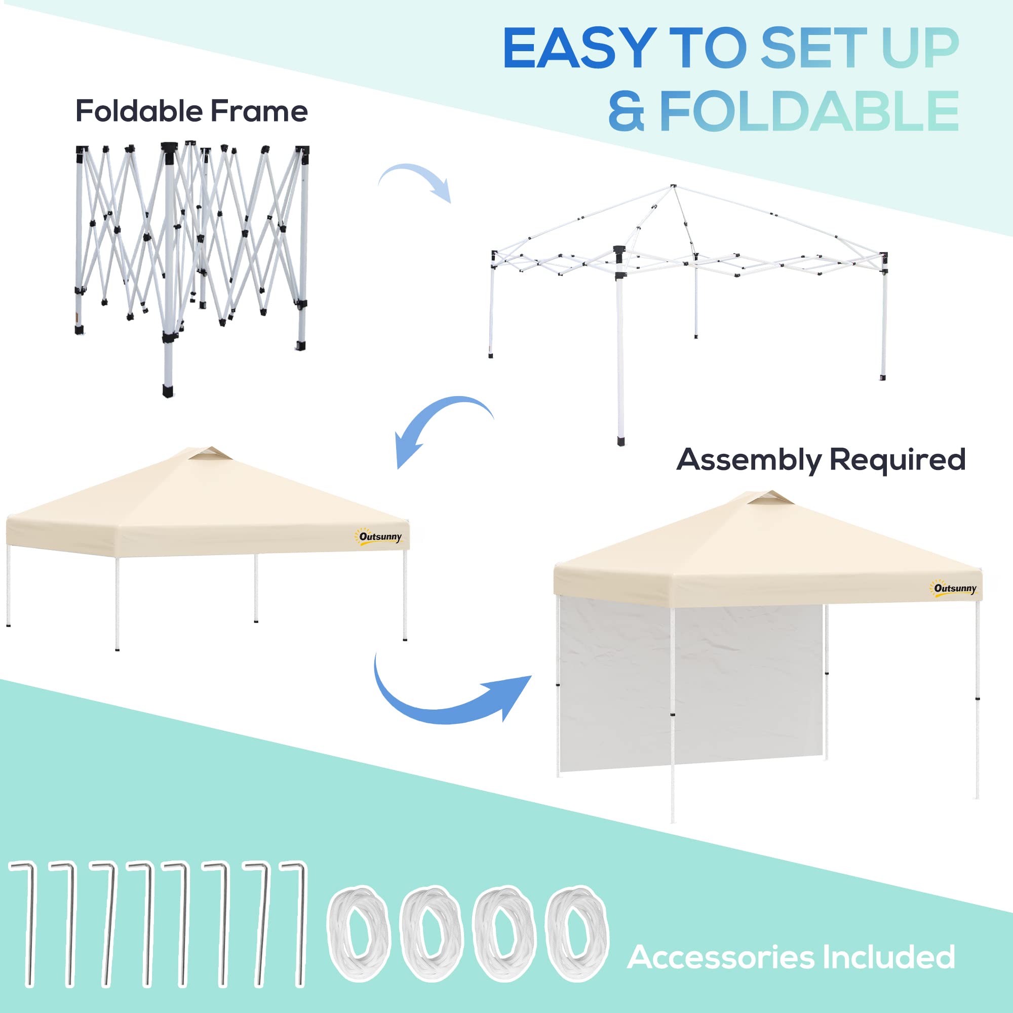 Outsunny 10x10 Feet Pop Up Canopy Tent with Removable Sidewall - Commercial Instant Sun Shelter for Outdoor Events, Parties, Camping & Beach - Includes Wheeled Carry Bag (Beige) | Perfect for Backyard BBQs, Farmers Markets & Tailgating