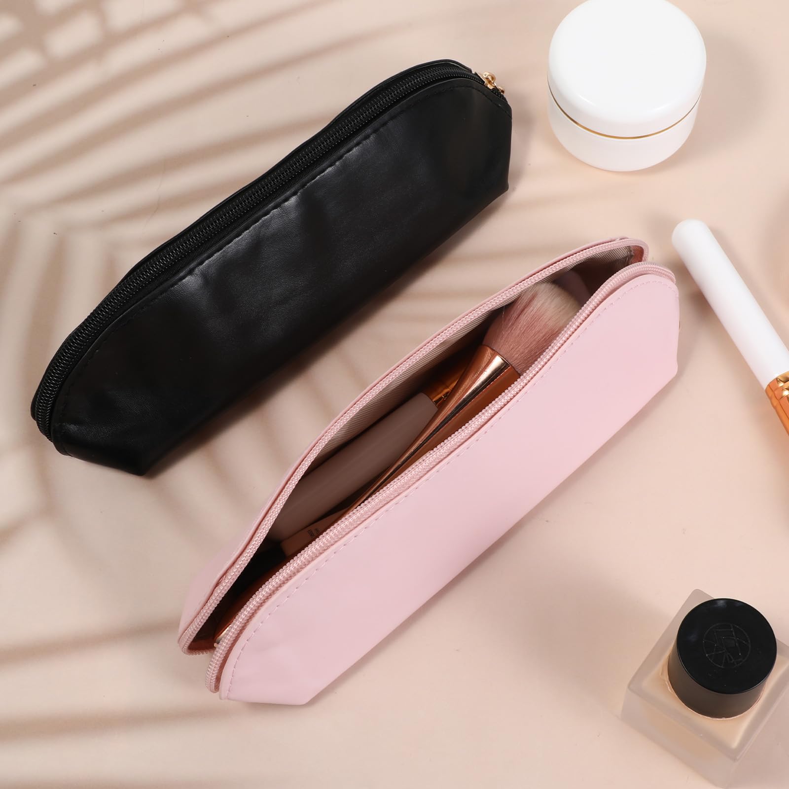 Premium PU Leather Travel Makeup Brush Holder with Zipper Closure - Portable & Washable Cosmetic Brush Organizer Pouch for Daily Use, Work, Travel & Outdoor Activities (Black, Pink) | Perfect for Makeup Artists, On-the-Go Touchups & Compact Storage
