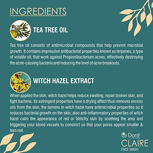 Le Dore Claire 3-in-1 Anti-Acne Clay Face Wash with Zinc PCA, Witch Hazel & Tea Tree Oil - Deep Cleansing, Reduces Breakouts & Blemishes, Rejuvenates Skin - 60g for Oily, Acne-Prone & Sensitive Skin | Perfect for Daily Skincare Routine & Post-Workout Cleansing