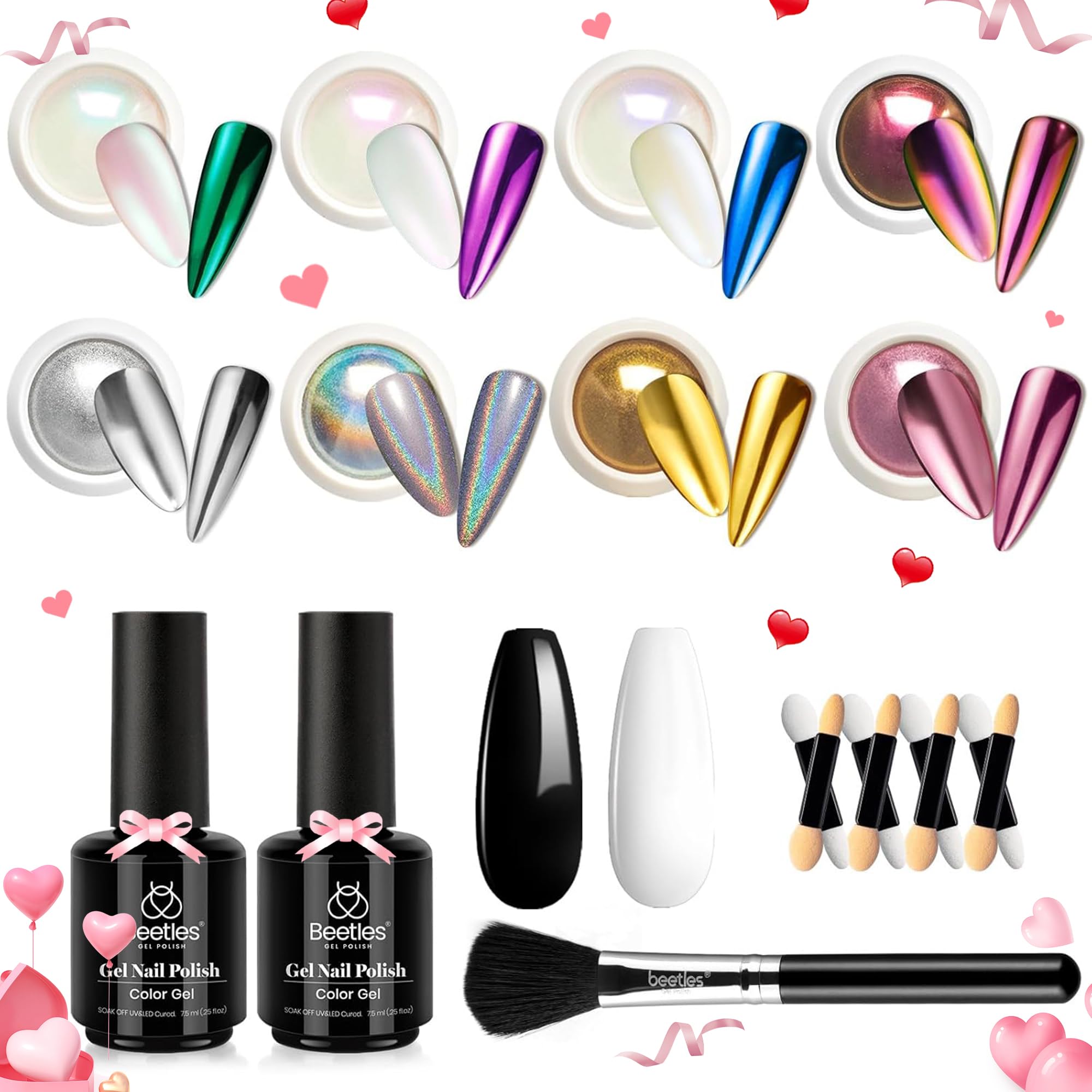 Beetles Chrome Nail Powder Kit - Mirror Effect for Manicure & Valentine's Gifts