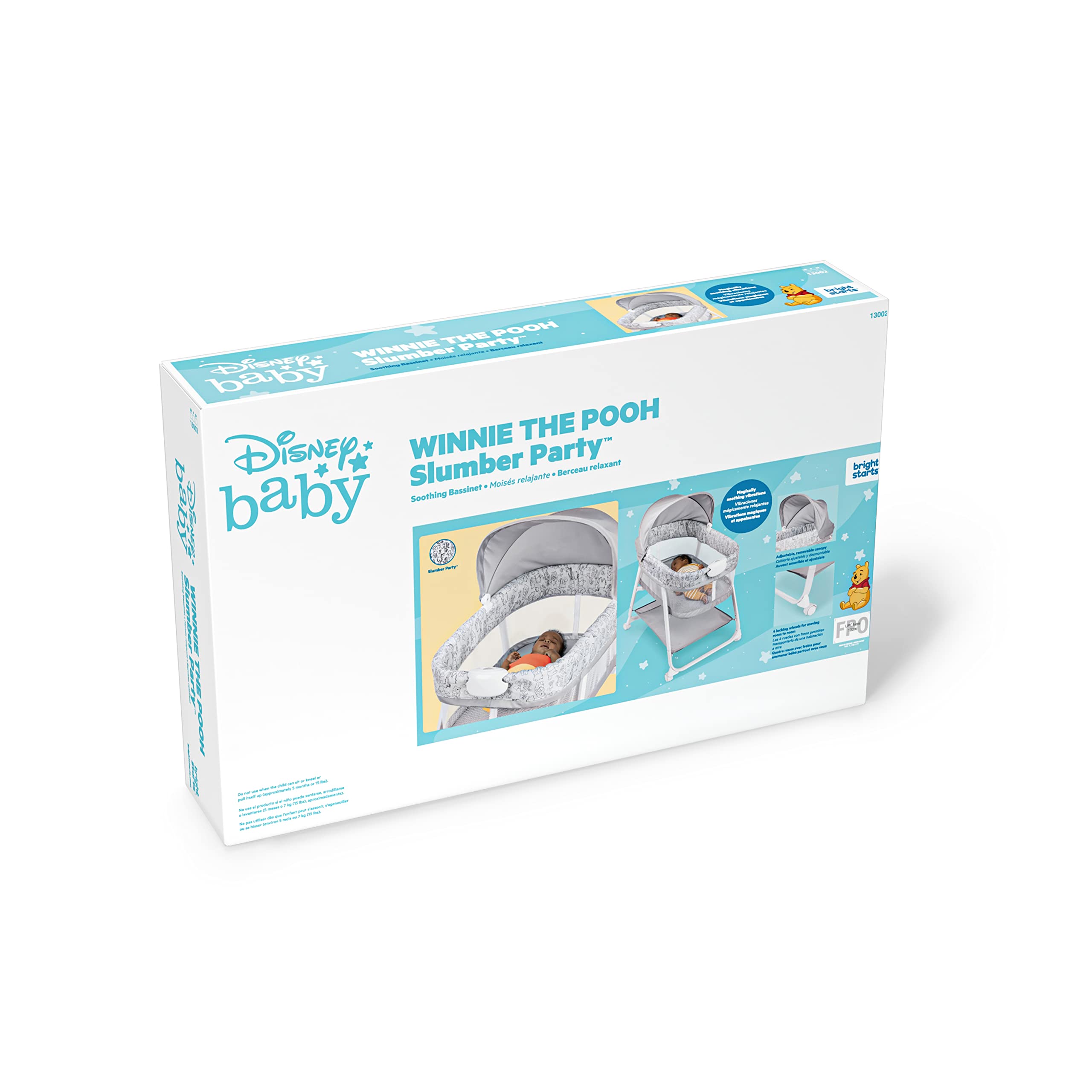 Bright Starts Disney Baby Winnie the Pooh Soothing Vibrations Baby Bassinet - Newborn to 5 Months | Portable Infant Bed with Gentle Vibrations & Plush Pooh Design | Perfect for Nursery, Travel & Daycare Naps