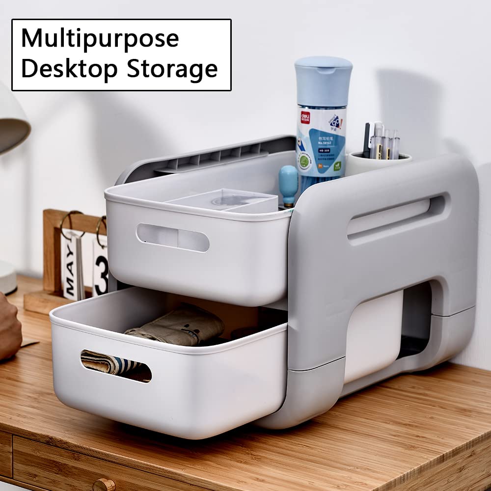 Double Layer Makeup Organizer for Vanity & Bathroom - White Cosmetic Storage with Skincare Compartments | Perfect for Bedroom Dresser, Bathroom Countertop & Travel Organization