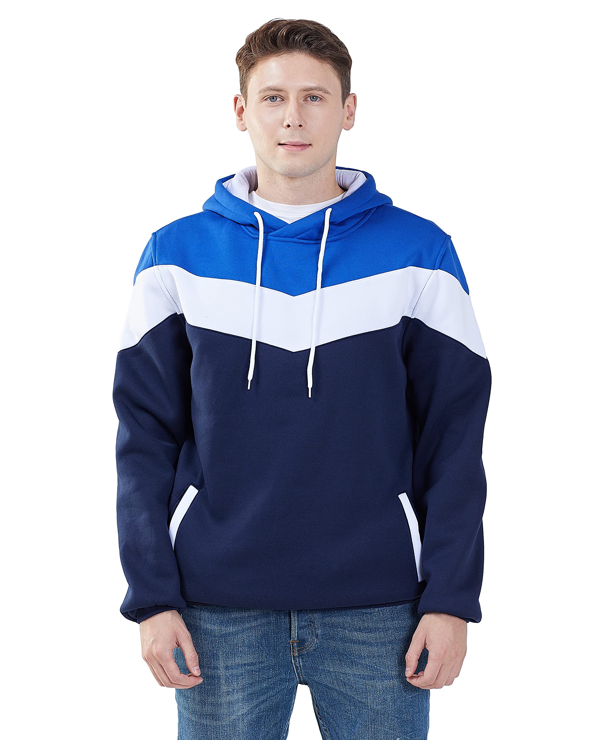 MOONCOLOUR Men's Color Block Fleece Hoodie - Long Sleeve Pullover Sweatshirt with Pockets | Trendy Streetwear for Casual Outfits, Gym & Outdoor Activities