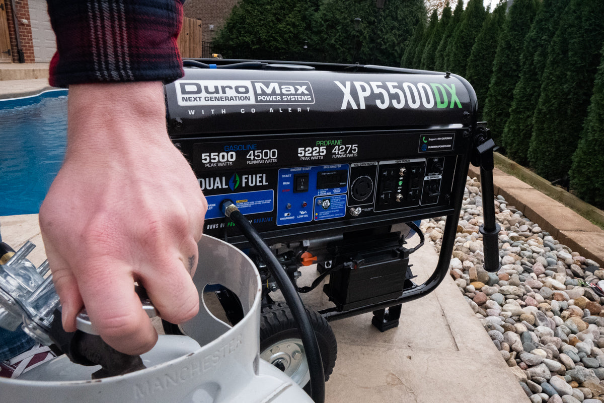 5500W Dual Fuel Portable Generator with CO Alert - Gas & Propane Powered for Camping, RV, Emergency Backup & Home Use