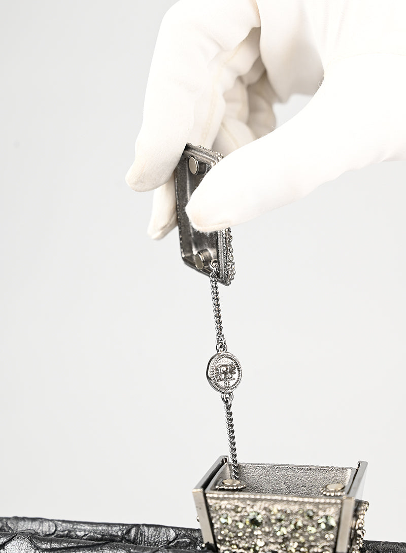 Chanel Pochette Handbag in Anthracite Python Leather - Elegant Evening Clutch for Parties & Special Occasions