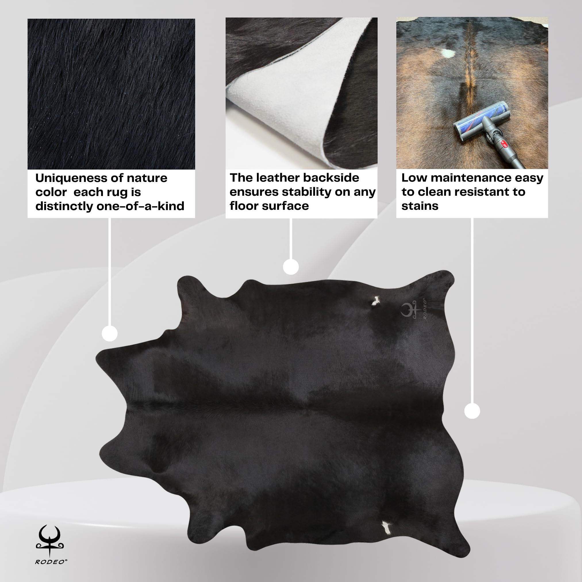 Authentic Genuine Cowhide Rug 6x7ft - Hand-Selected Real Leather Cow Hide for Western Home Decor - Texas Style Rustic Floor Rug - Natural Black Durable Cowhide Carpet for Living Room, Bedroom & Ranch Style Decor