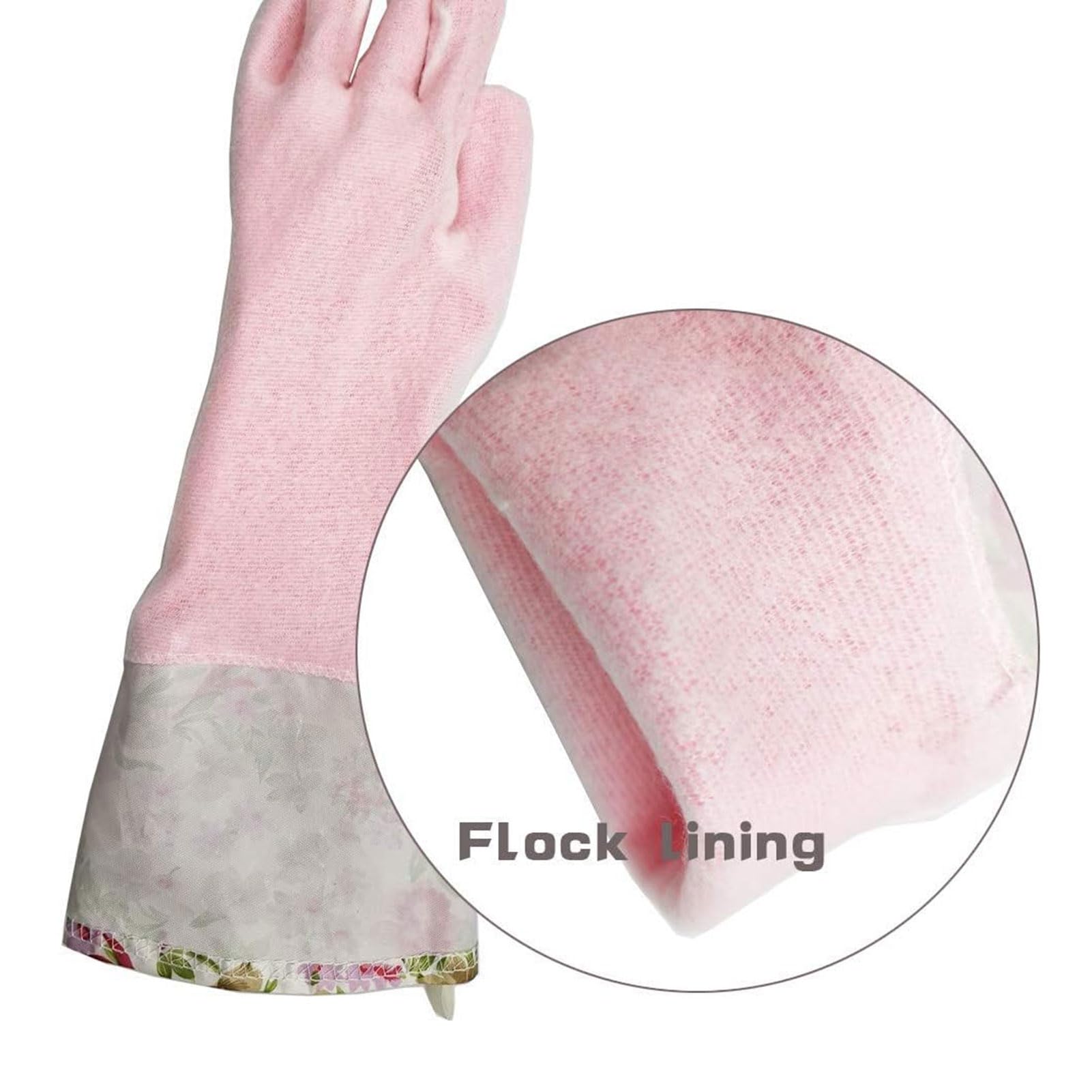 KINGFINGER Latex Rubber Gloves - Waterproof, Long Cuff & Flock Lined for Household Cleaning (2 Pairs, Large) - Ideal for Dishwashing, Car Washing & Heavy Duty Cleaning