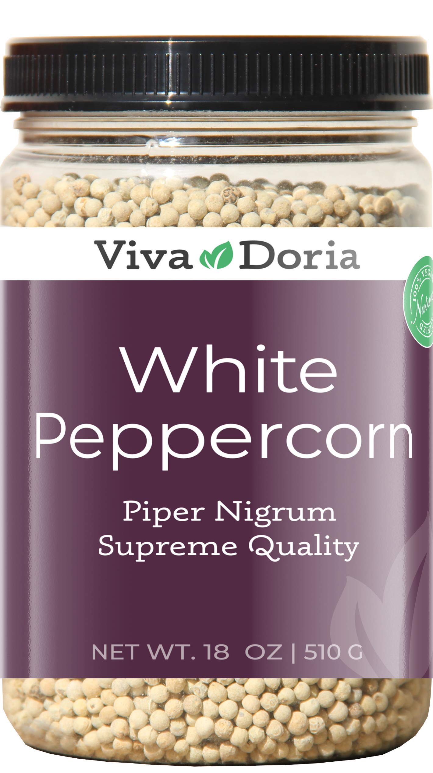 Viva Doria Whole White Peppercorns 18oz - Premium White Pepper for Grinder Refill - Ideal for Cooking, Baking & Seasoning Steaks, Soups and Salads