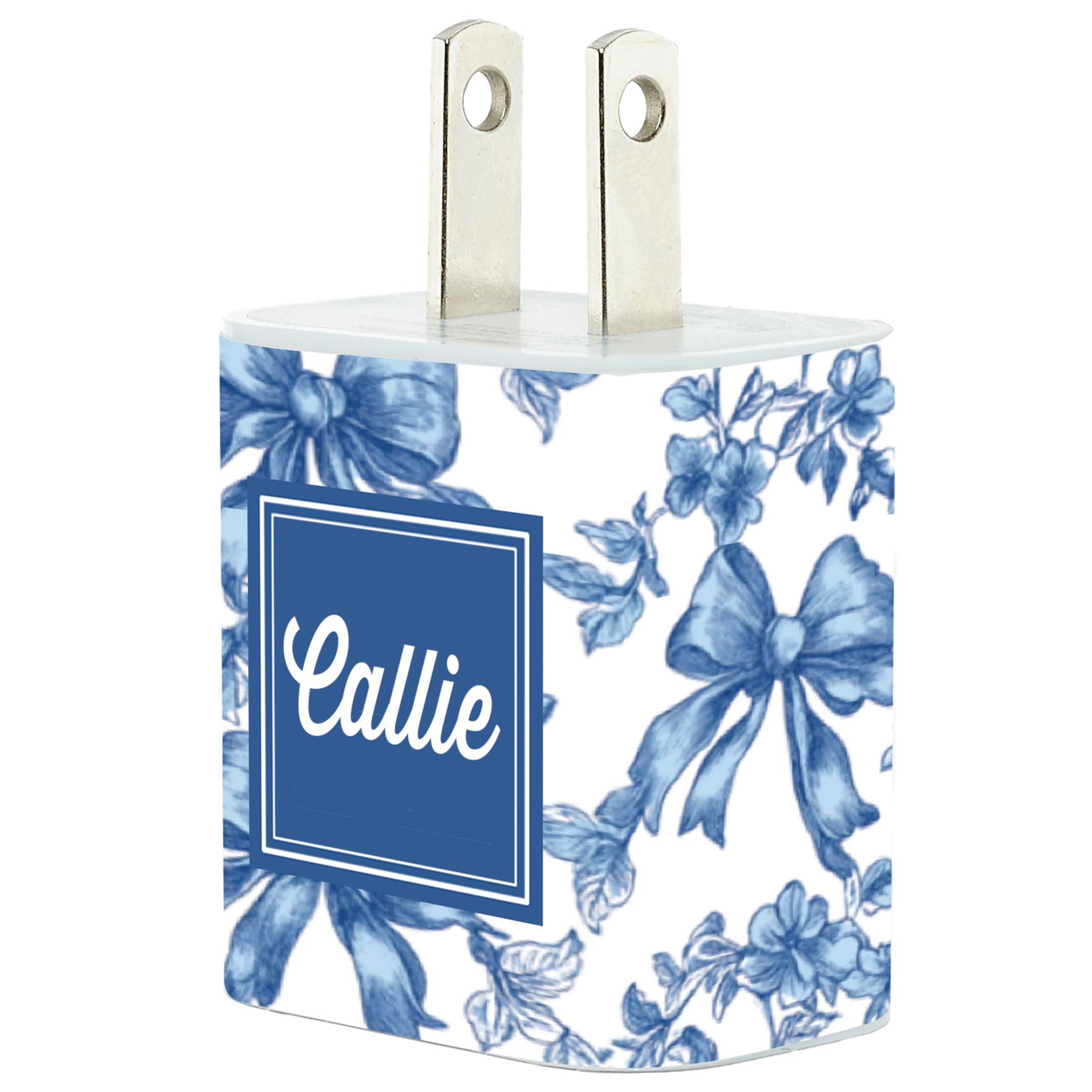 Monogram Blue Belle Bow Phone Charger - Stylish & Fast USB Charging Cable for iPhone & Android - Perfect for Home, Office, Travel & Gifts