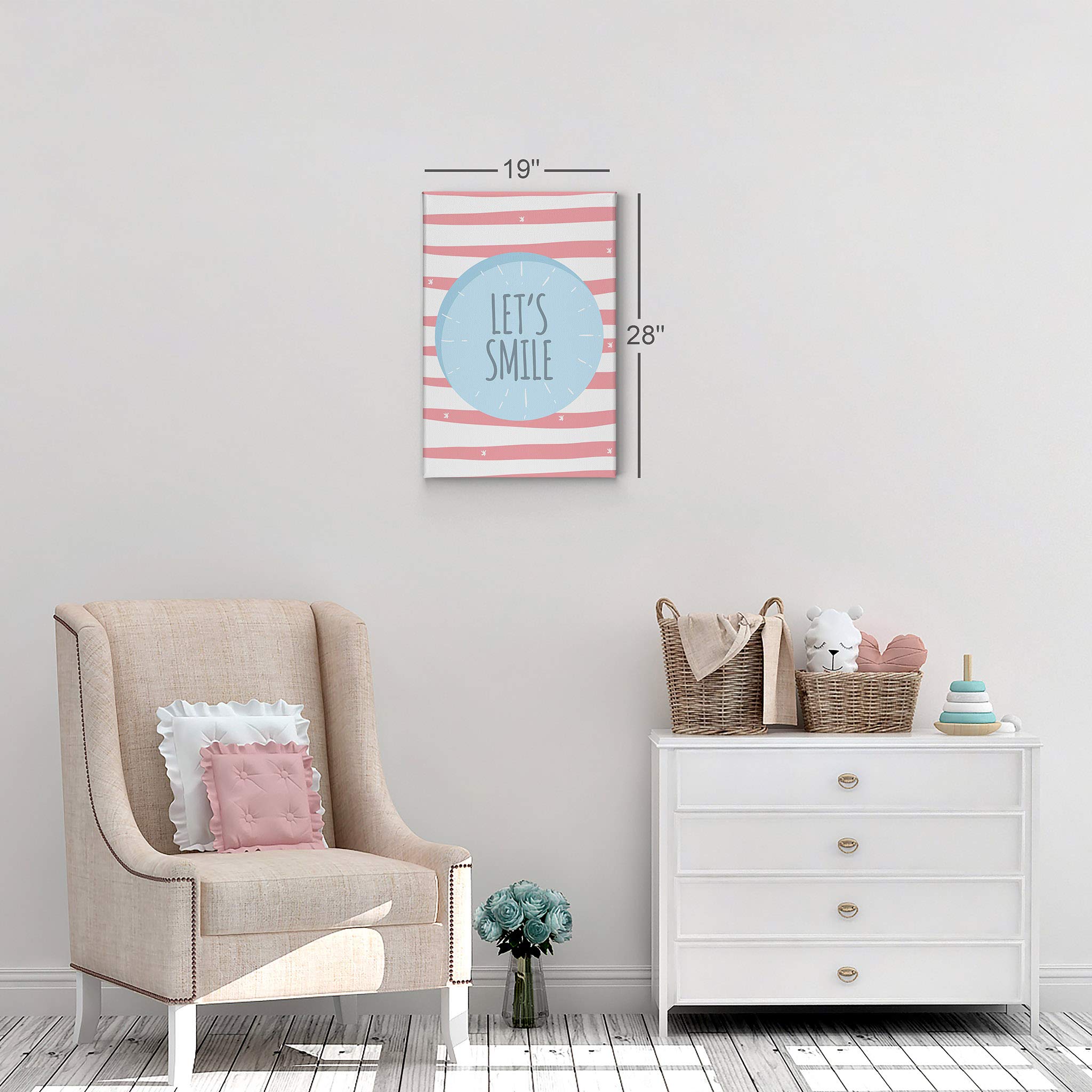 Smile Art Design Let's Smile Lettering Pink and White Canvas Print - Kids Room Decor, Nursery Wall Art, Baby Room Decoration - Ready to Hang 22x15 Inches - Made in USA - Perfect for Children's Bedrooms, Playrooms & Daycare Centers