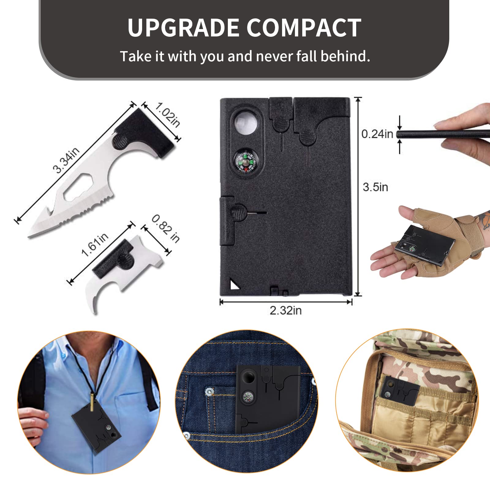 18-in-1 Multifunctional Credit Card Tool with Screwdrivers & Compass - Perfect Survival Wallet Tool for Men & Women - Great Christmas Stocking Stuffer, Father's Day Gift & Birthday Present for Dad - Ideal for Camping, Hiking, Travel & Everyday Carry (EDC)