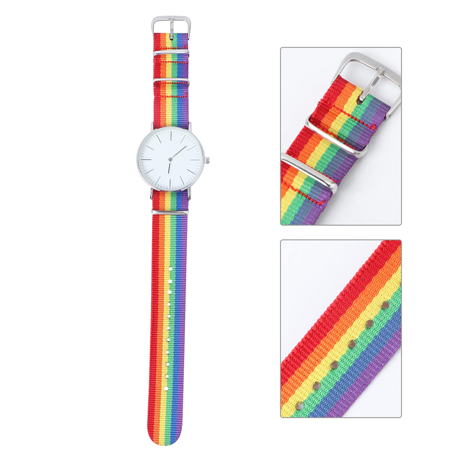 Stylish Women's Rainbow Nylon Band Quartz Wristwatch - Fashionable Waterproof Watch for Everyday Wear, Office & Outdoor Activities