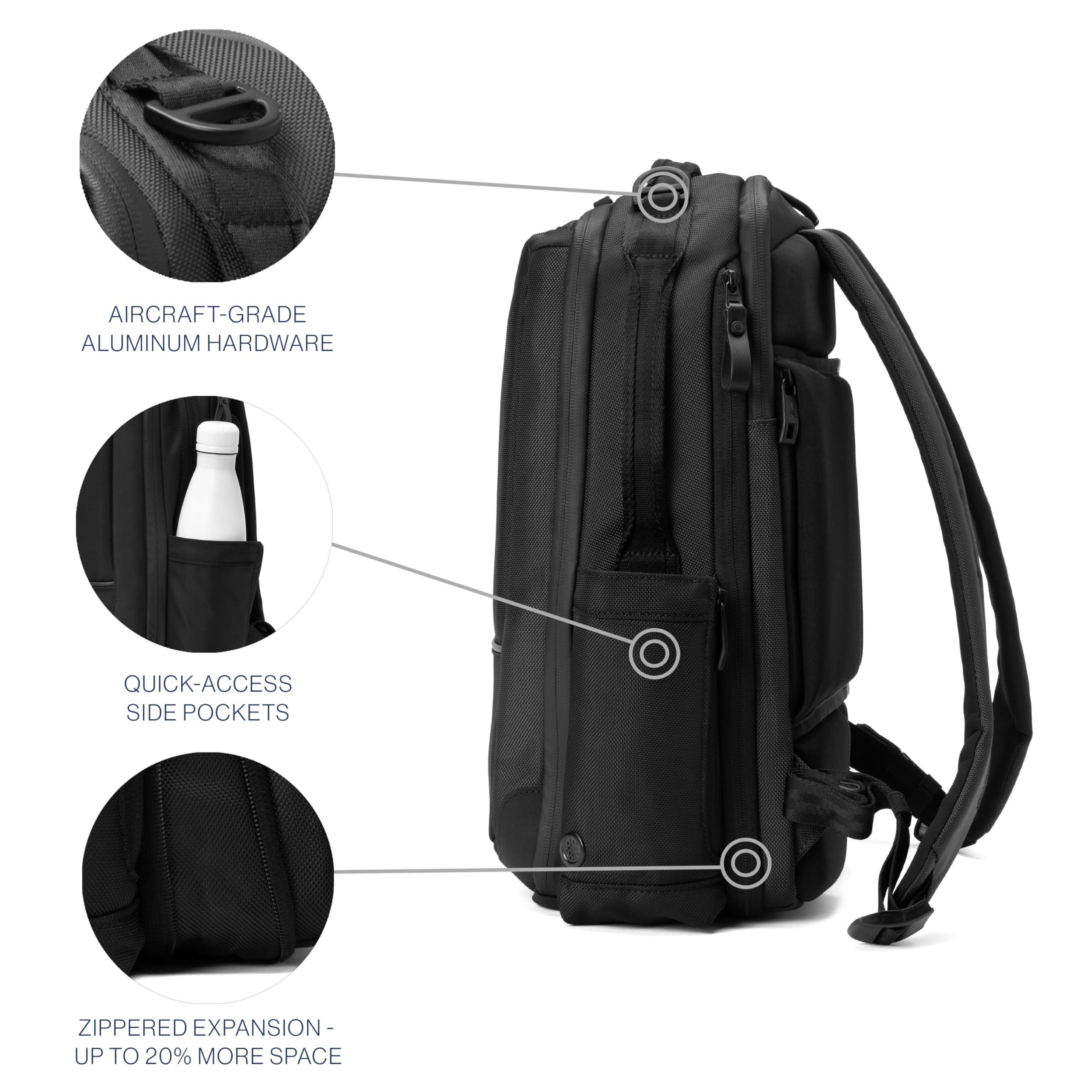 Travelpro Altitude Slim Expandable 20-24L Laptop Backpack for 16 Inch Laptop - Water Resistant Business Backpack for Men & Women - Perfect for Work, Travel & Commuting - Jet Black
