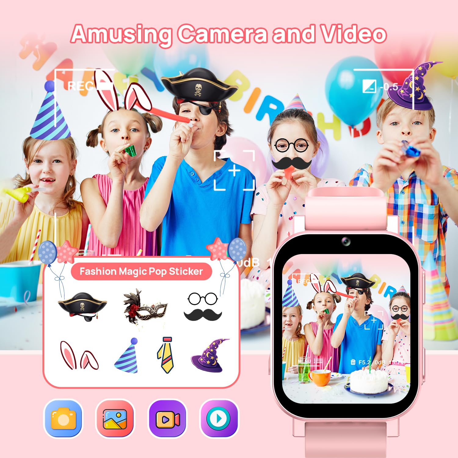 Kids Smart Watch with 30 Games, Alarm, Camera, Video Recorder & Music Player - Calculator, Calendar, Flashlight, Stopwatch & Pedometer - Perfect Gift for Boys & Girls Ages 3-12 (Pink) - Great for Playtime, Learning & Outdoor Activities