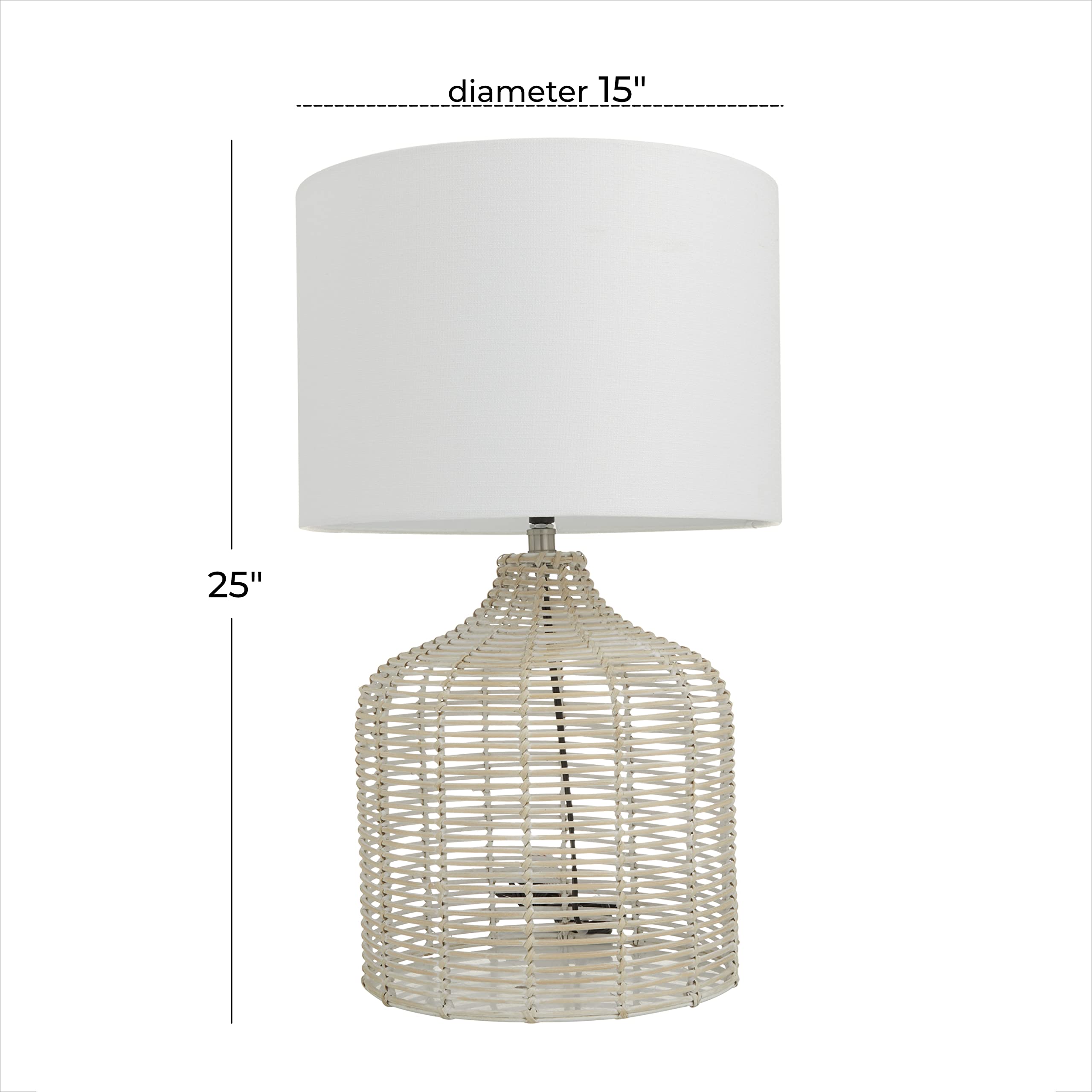 Handmade Rattan Table Lamp with Woven Drum Shade - 15