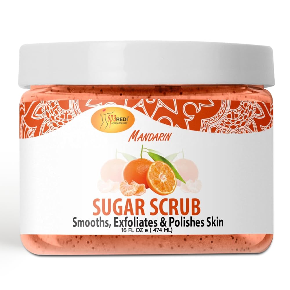 SPA REDI - Mandarin Sugar Body Scrub 16 Oz - Exfoliating & Moisturizing Body Polish for Smooth, Glowing Skin - Hydrating & Nourishing Skin Care - Perfect for Spa Day, Self Care & Dry Skin Treatment