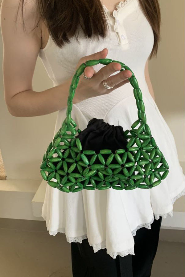 Stylish Wood Beaded Cutout Tote Bag for Women - Trendy Summer Beach Bag with Handcrafted Wooden Bead Details - Perfect for Shopping, Travel & Boho Fashion Accessories