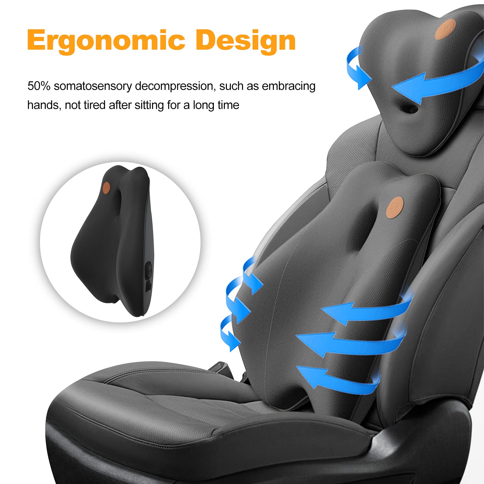 Ergonomic Lumbar Support Pillow for Office Chair, Car Seat & Gaming Chair - Electric Massage Neck Pillow with Breathable Memory Foam & Washable 3D Mesh Cover - Relieves Back Pain & Nape Discomfort (Mocha) - Perfect for Work, Driving & Long Gaming Sessions